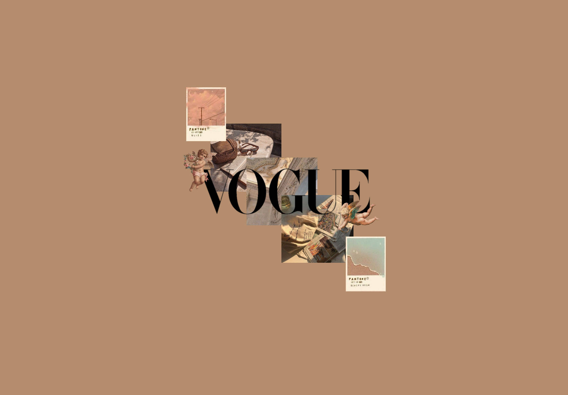 Vogue Jarida kwenye Mandhari ya Beige Brown Picha ya Ukuta