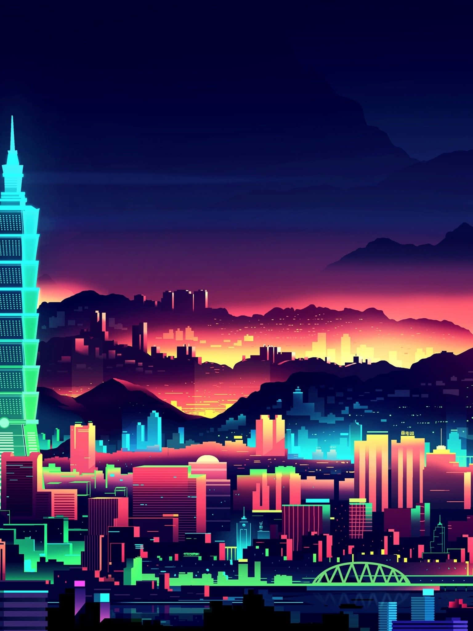 Vutiwa na mwanga wa kung'aa wa Neon City Picha ya Ukuta