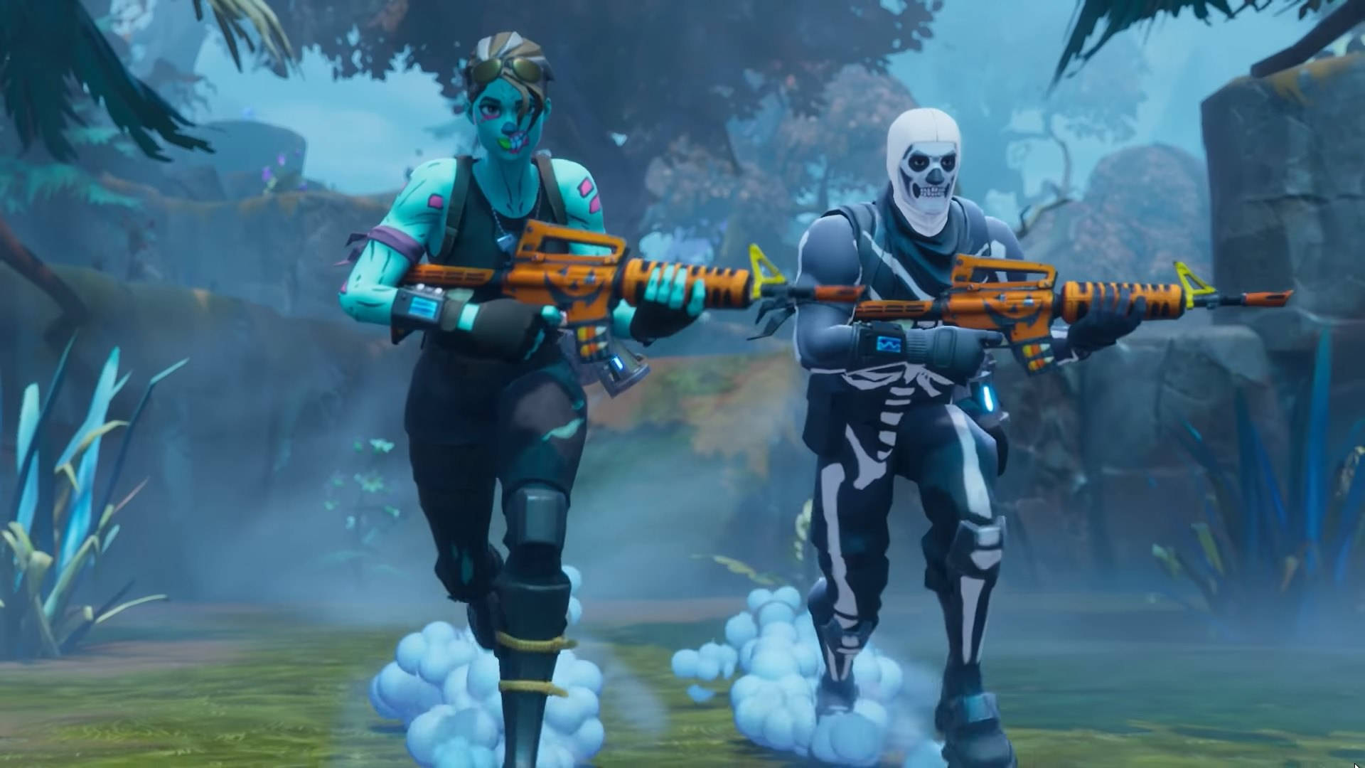 Wachezaji Wawili wa Fortnite Wakabiliana na Baridi Picha ya Ukuta