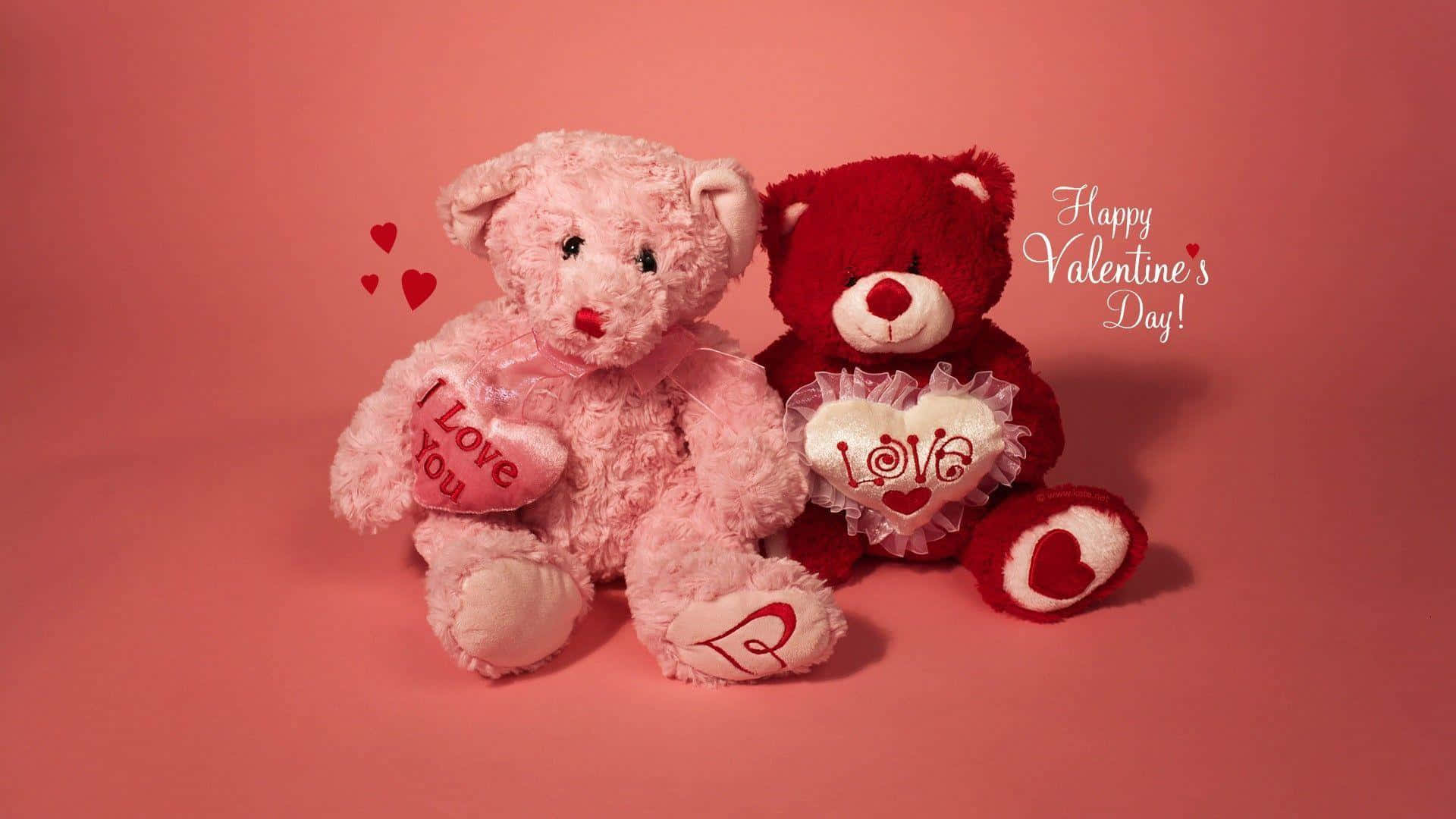 wadudu wawili wa teddy wenye mioyo juu yao Picha ya Ukuta