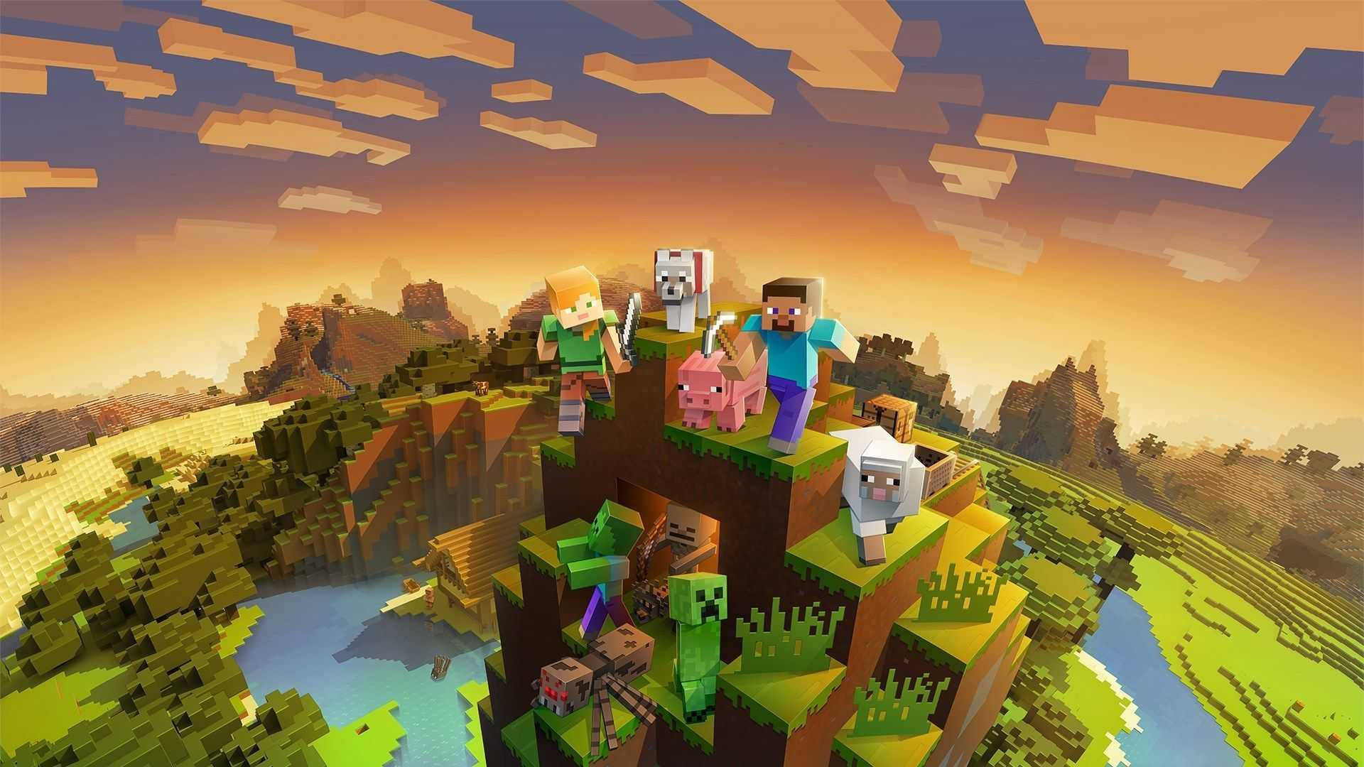 Wahusika Juu ya Mlima Minecraft HD Picha ya Ukuta