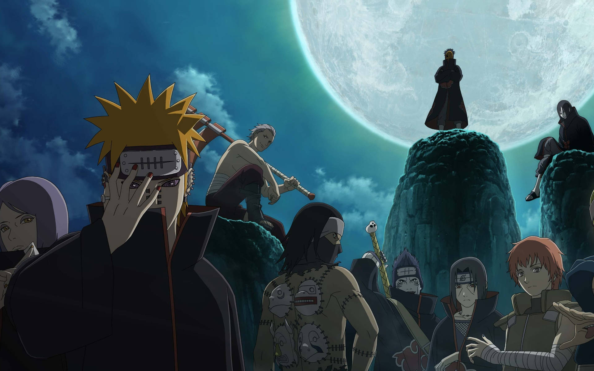 Wahusika wa Akatsuki Naruto Chini ya Mwezi Picha ya Ukuta