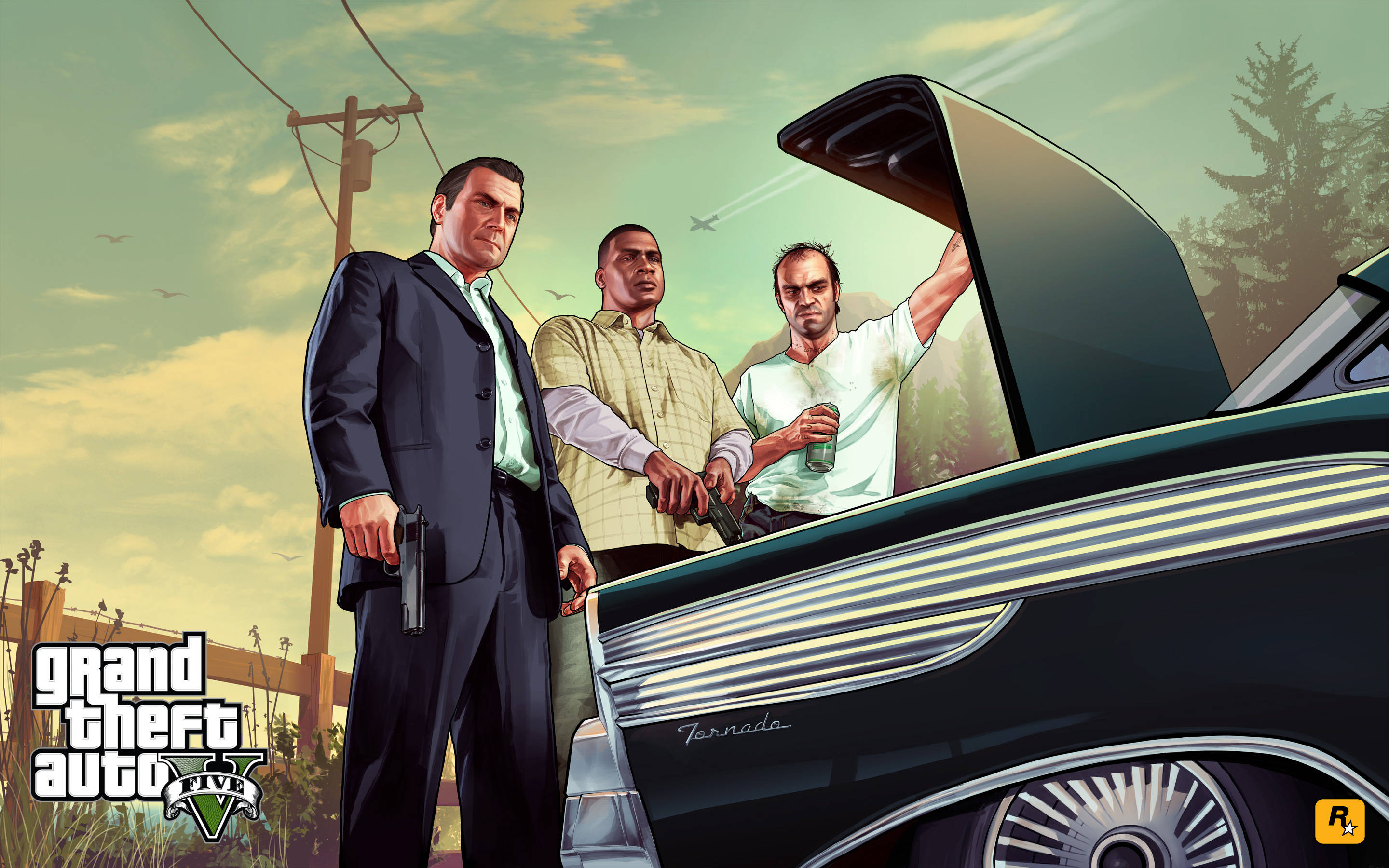 Wahusika wa GTA 5 4K Wakikagua Kofia Picha ya Ukuta