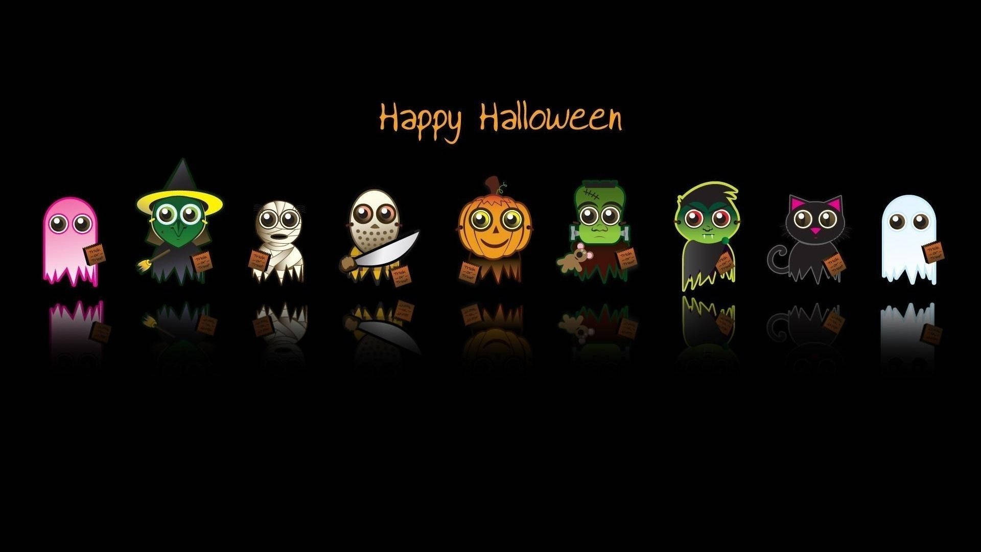 Wahusika wa Katuni wa Halloween Gizani Picha ya Ukuta