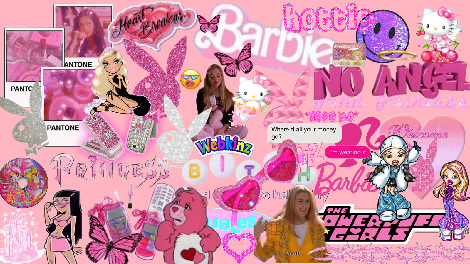 Wahusika wa Katuni Pink Cyber Y2K Aesthetic Picha ya Ukuta