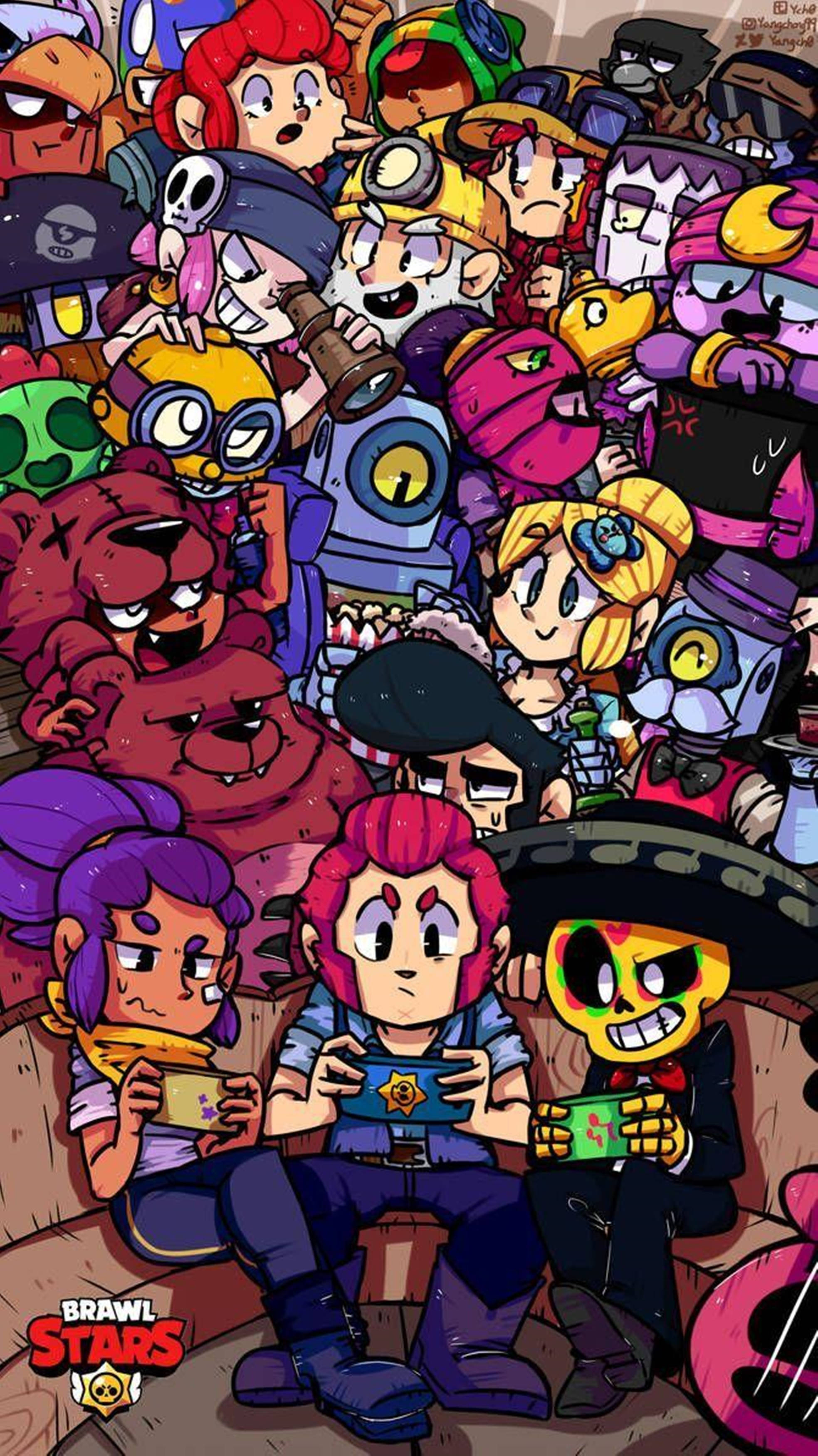 Wahusika wa Mchezo wa MOBA Brawl Stars 4K Picha ya Ukuta