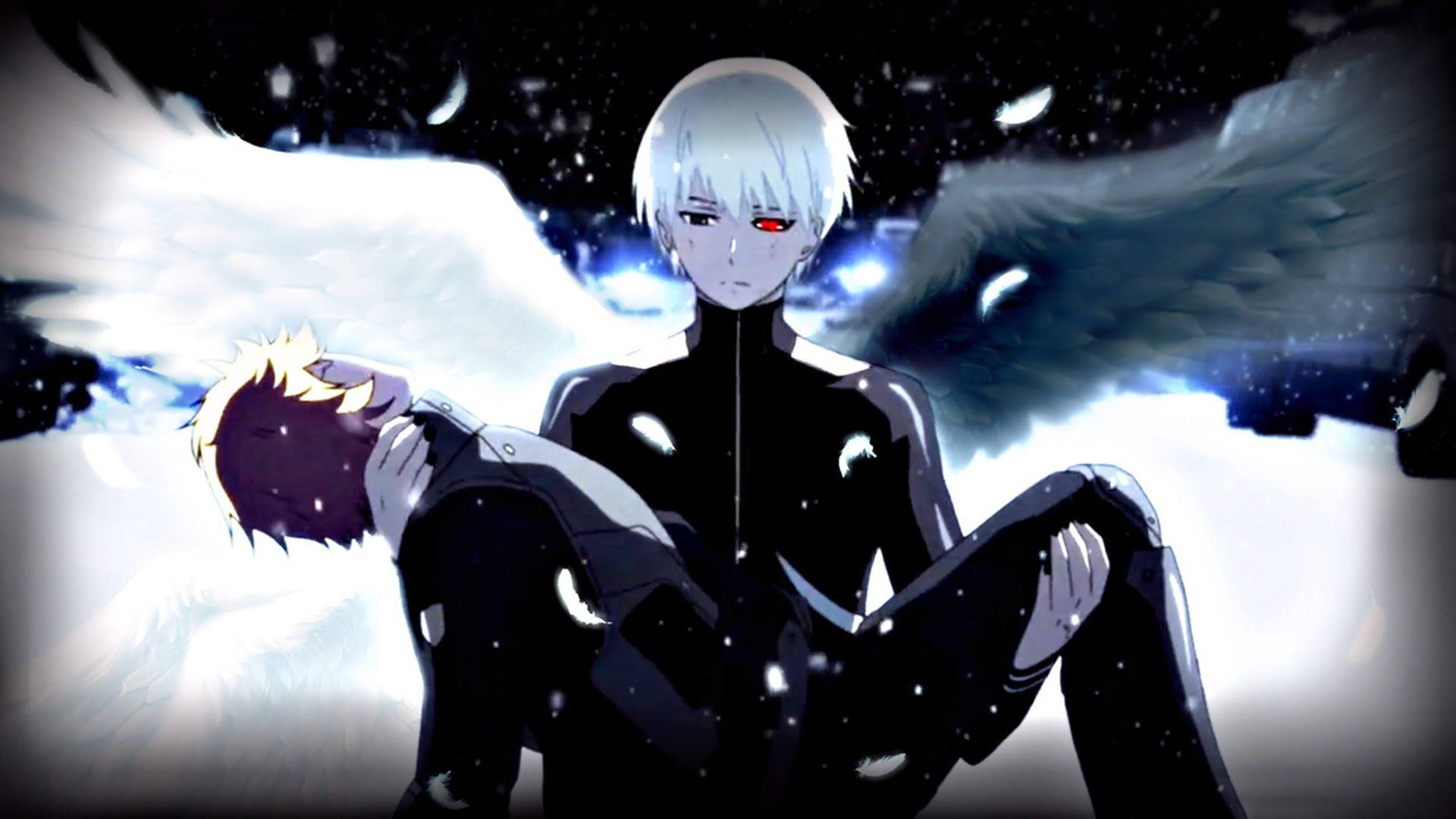 Wahusika wa Tokyo Ghoul Wenye Mabawa Nyeusi na Nyeupe Picha ya Ukuta