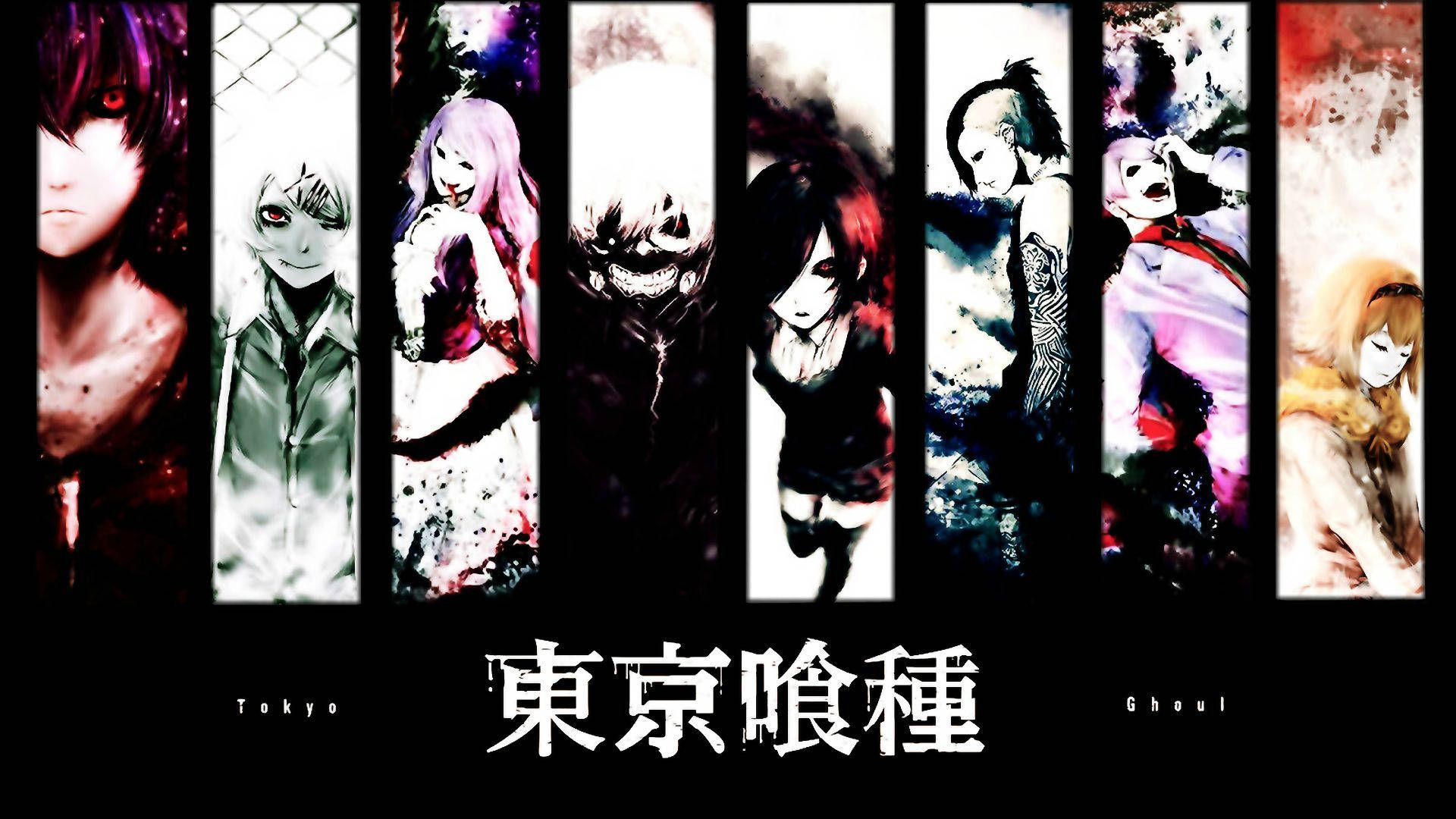 Wahusika wa Tokyo Ghoul Wenye Maandishi ya Kijapani Picha ya Ukuta
