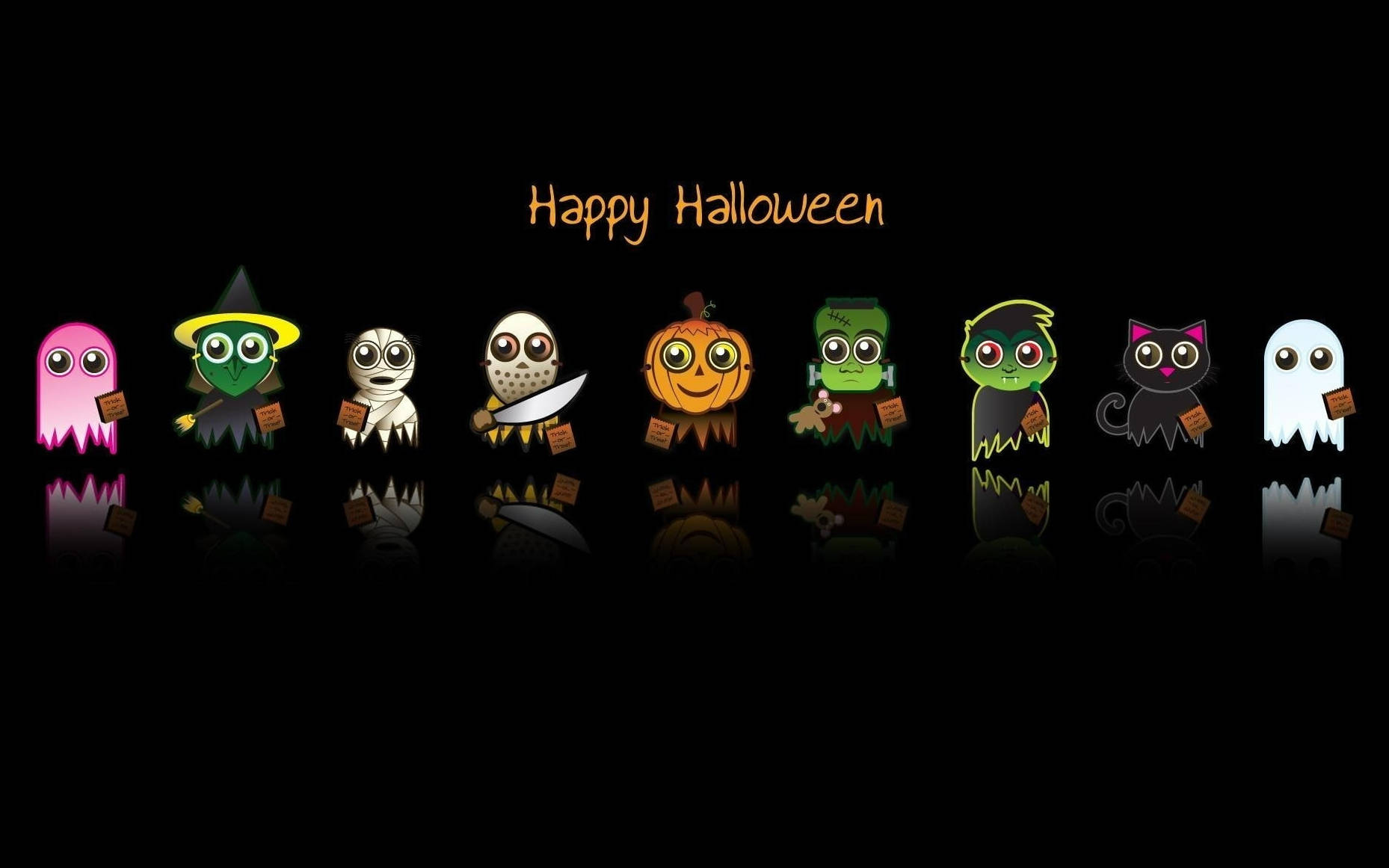 Wahusika Wapendwa wa Halloween Wakileta Burudani ya Kutisha Picha ya Ukuta