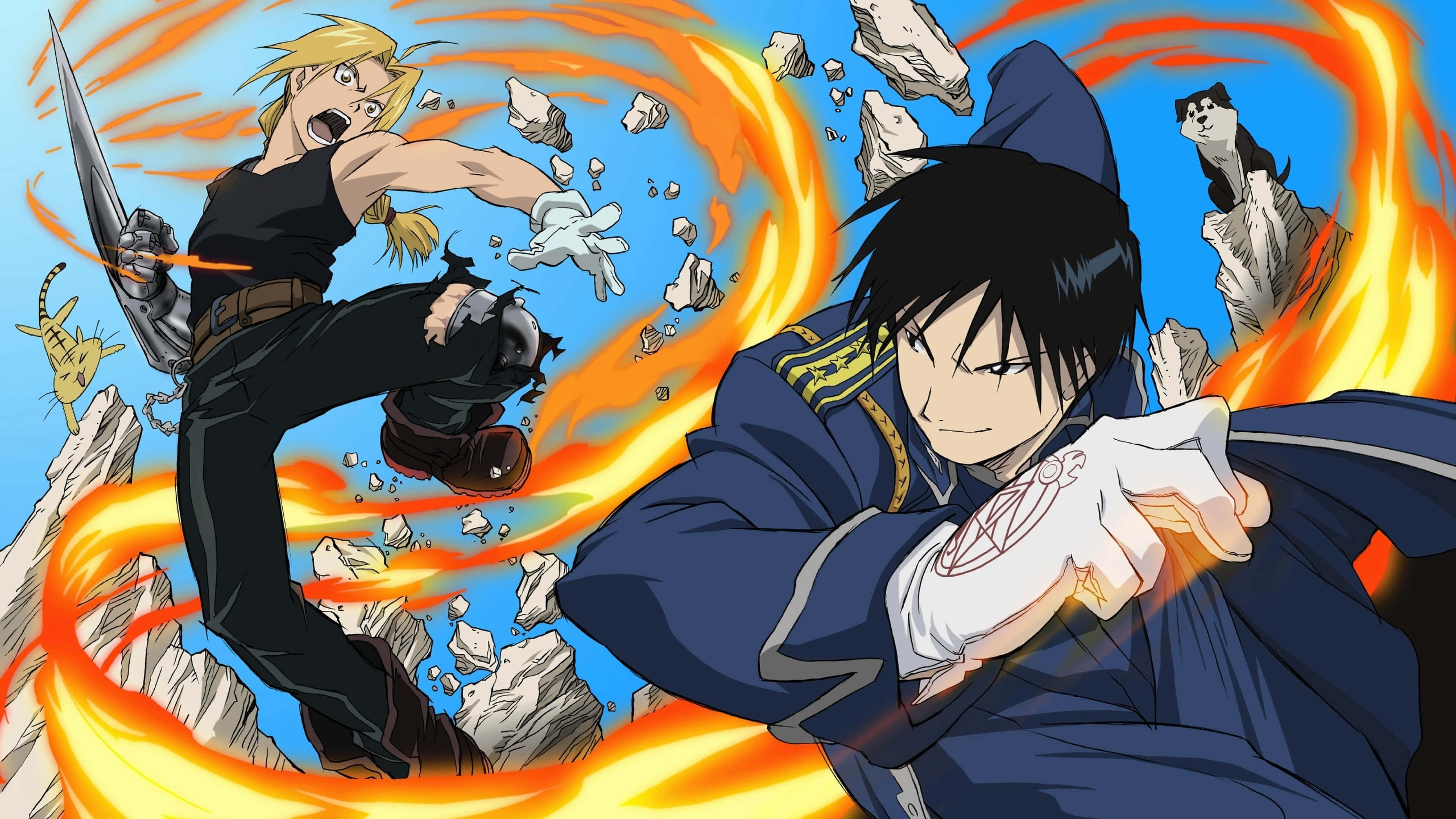 wahusika wawili wa anime wakipigana kwa moto Picha ya Ukuta
