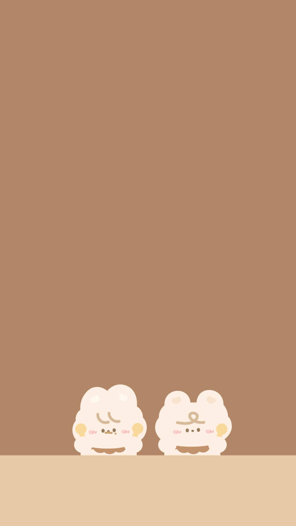Wahusika Wazuri wa Kawaii kwenye Mandhari ya Beige Picha ya Ukuta