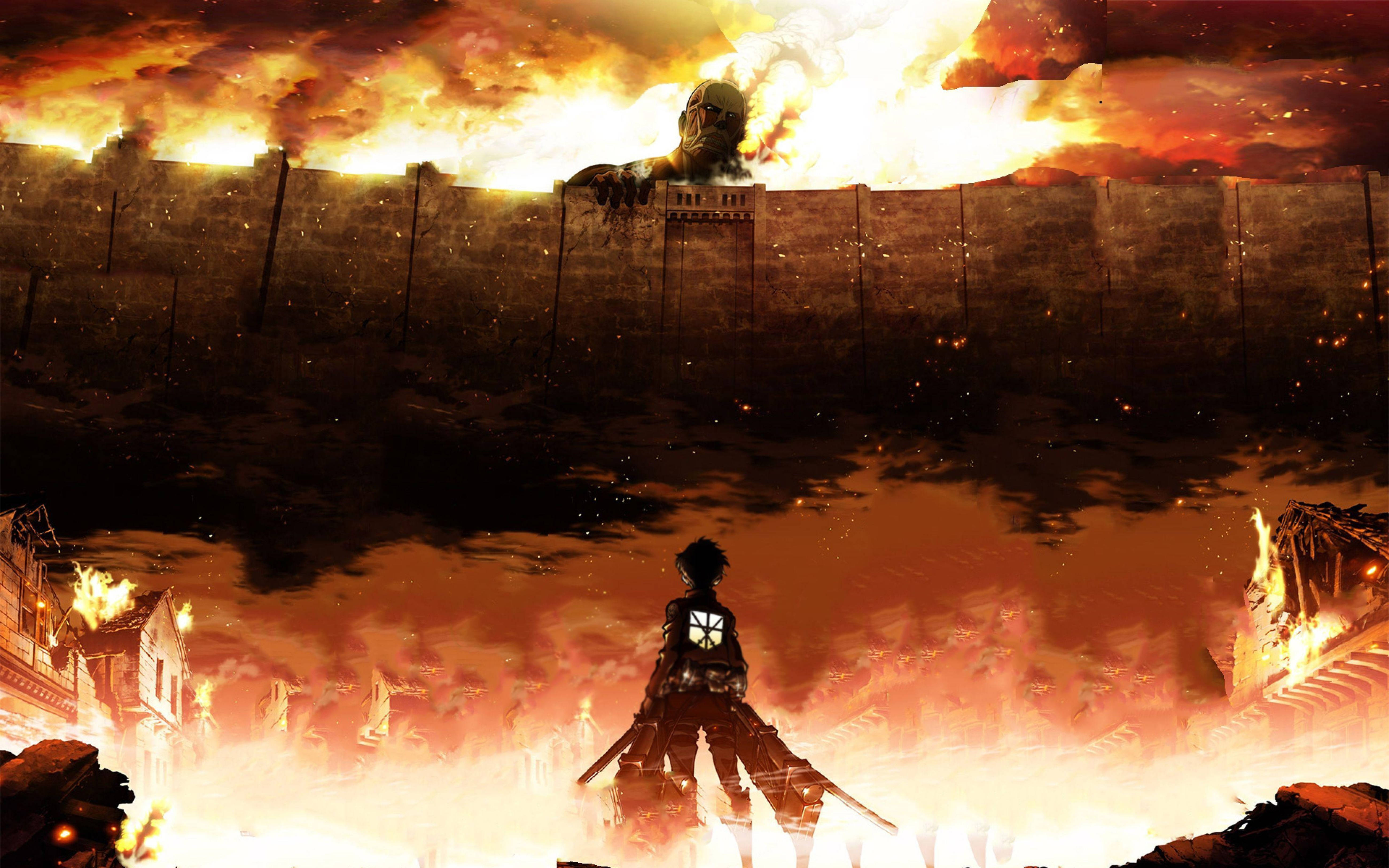 Wakati Mkali kutoka Attack on Titans 4K, ukimshirikisha Eren katika Umbo la Titan la Mvuke Picha ya Ukuta
