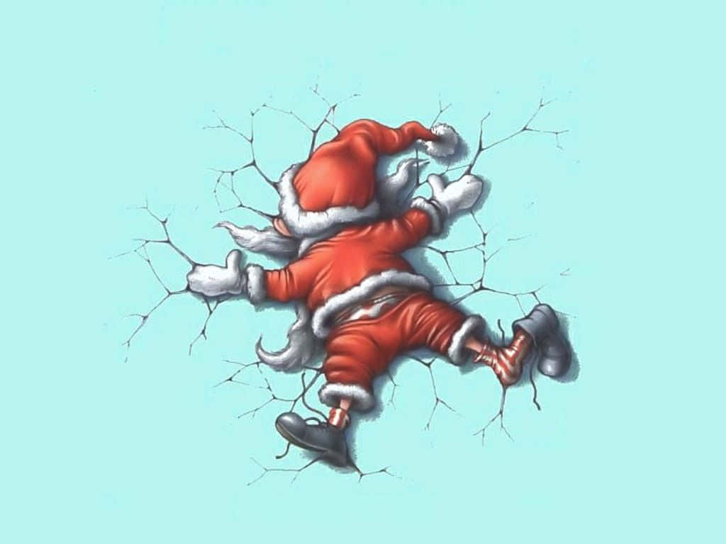 Wakati wa Krismasi wa Santa Claus na Reindeer Wenye Kicheko Picha ya Ukuta