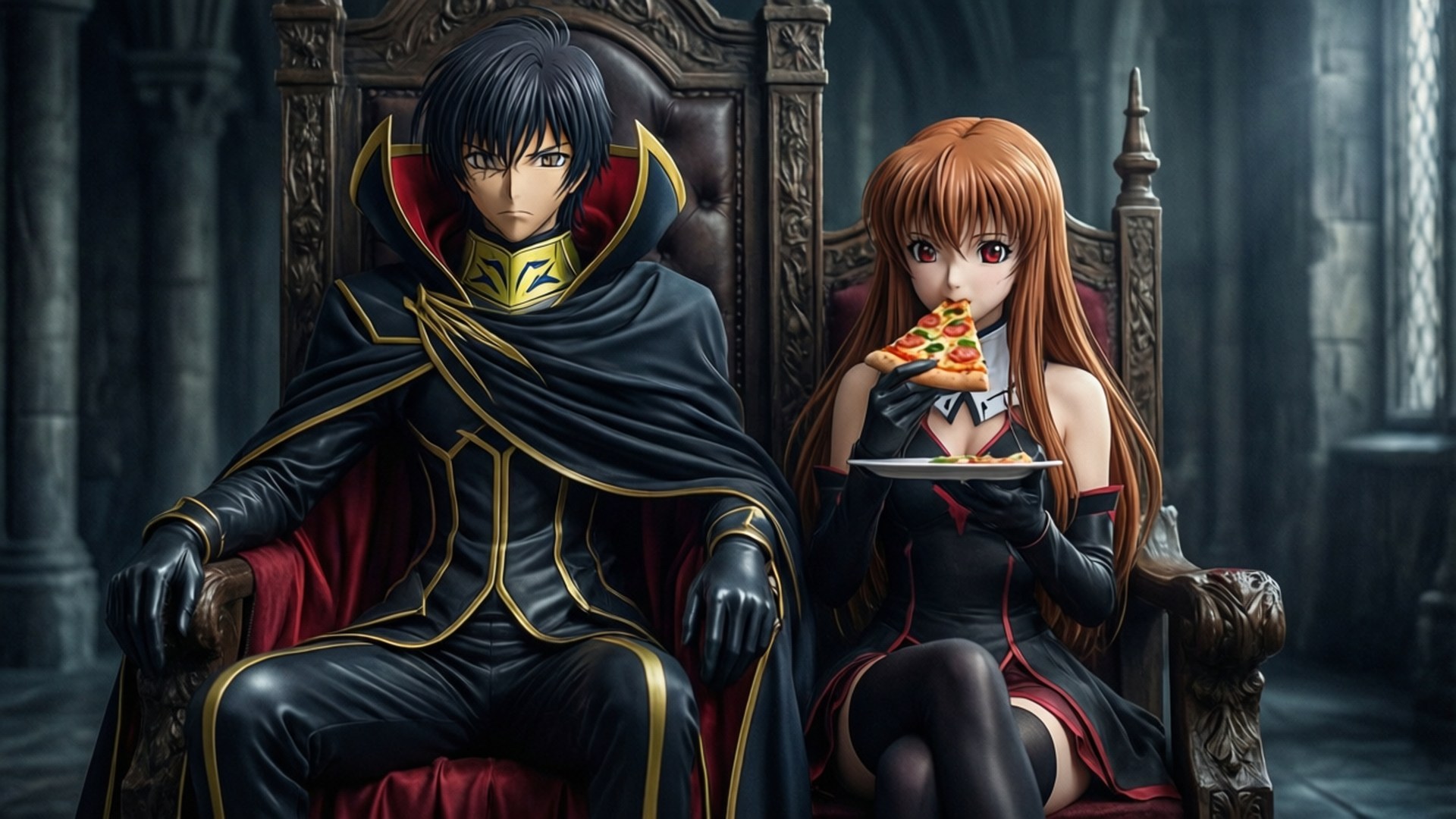 Wakati wa Pizza wa Lelouch na C.C. Picha ya Ukuta