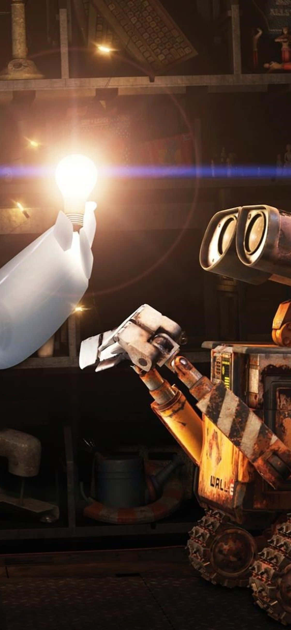 Wall E iPhone Inayotazama Bulbu ya Mwanga Picha ya Ukuta