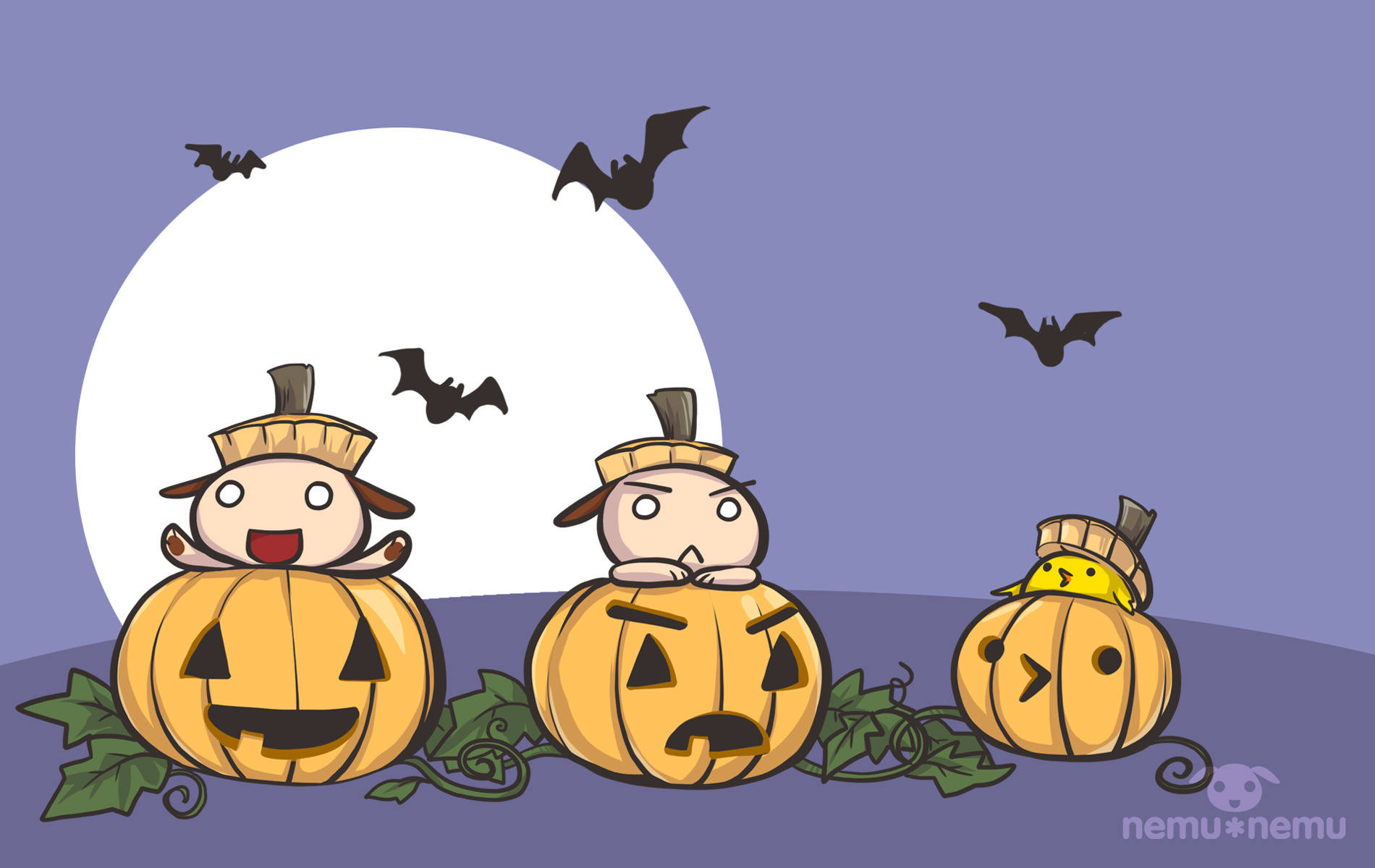 Wanyama Wa Kupendeza Wa Halloween Ndani Ya Maboga Picha ya Ukuta