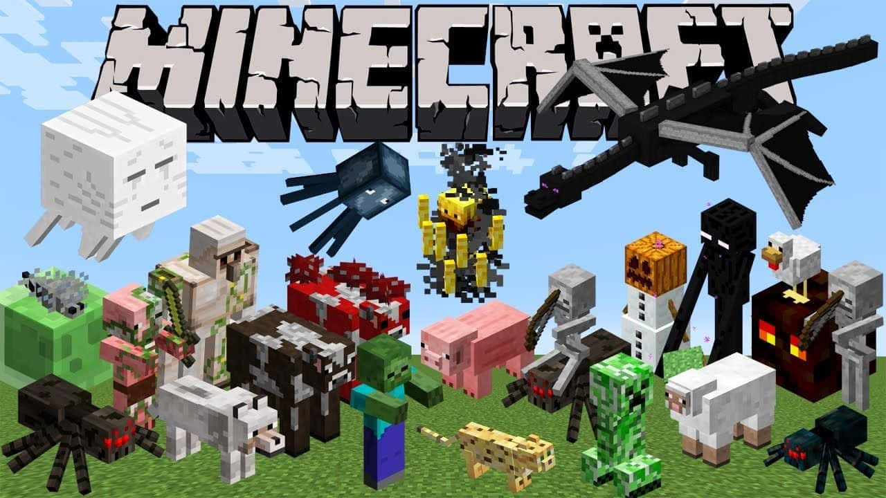 Wanyama wa Minecraft Kwenye Bango Picha ya Ukuta