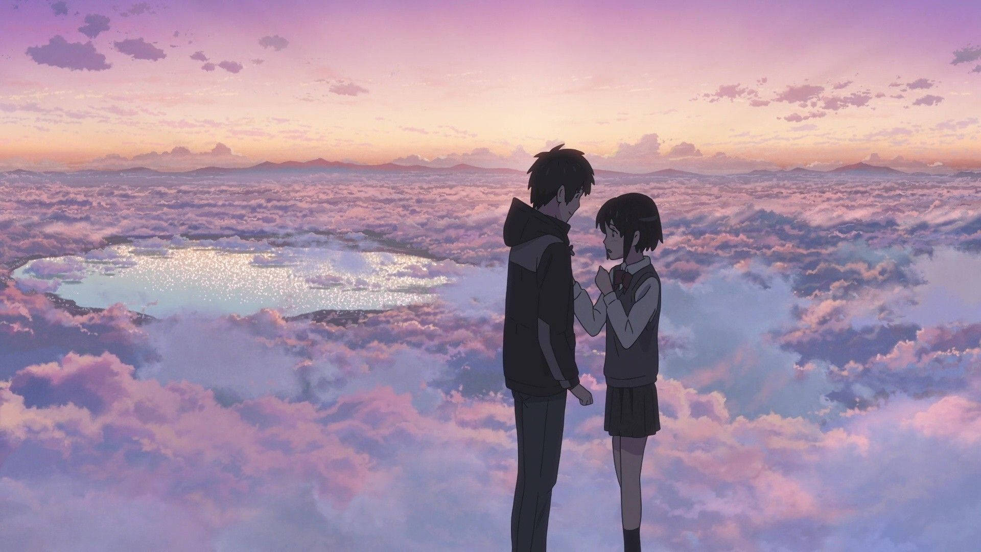 Wapenzi wa Anime Mawingu Upendo Aesthetic Picha ya Ukuta