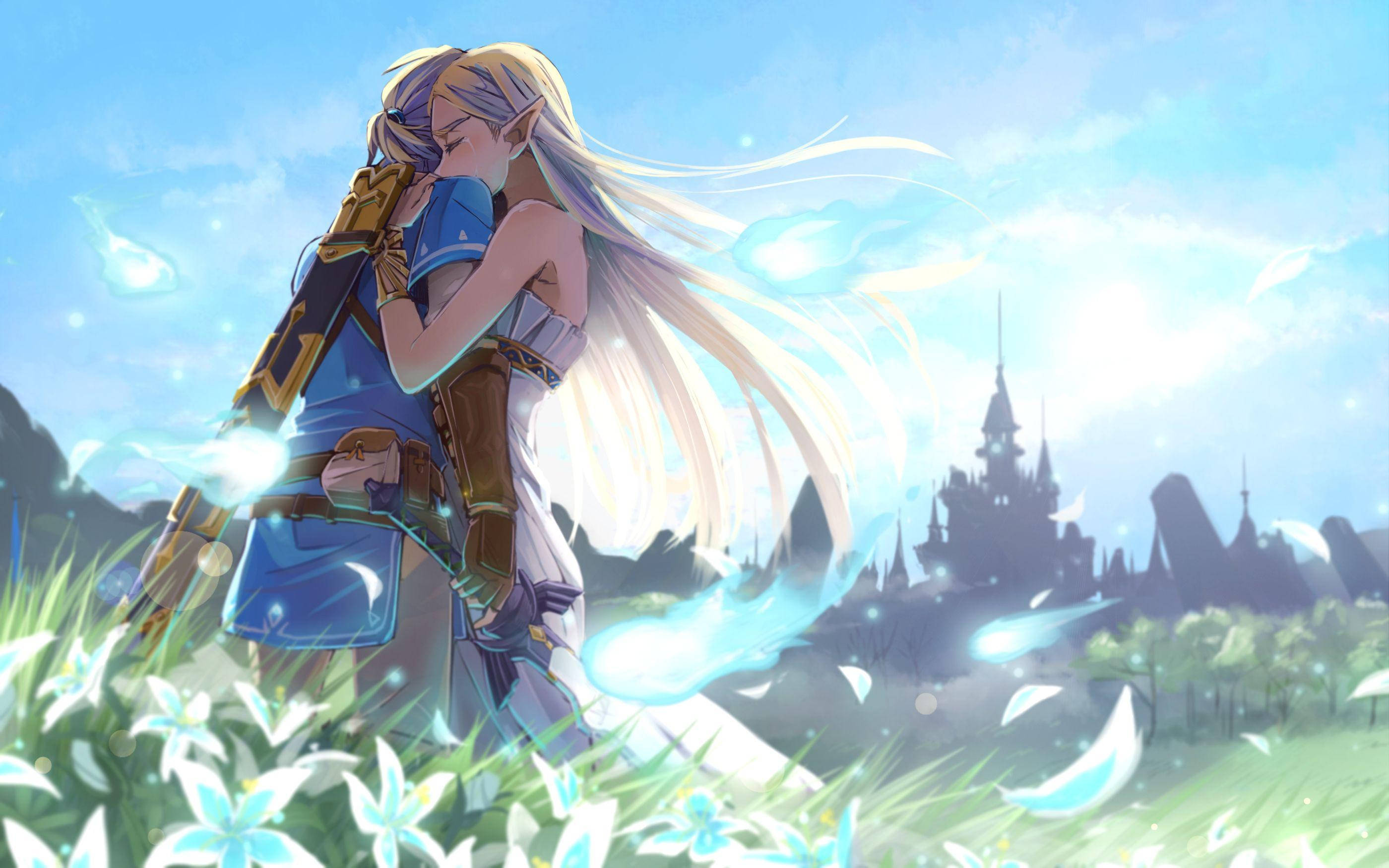 Wapenzi wa Anime Wakumbatiana Zelda Picha ya Ukuta
