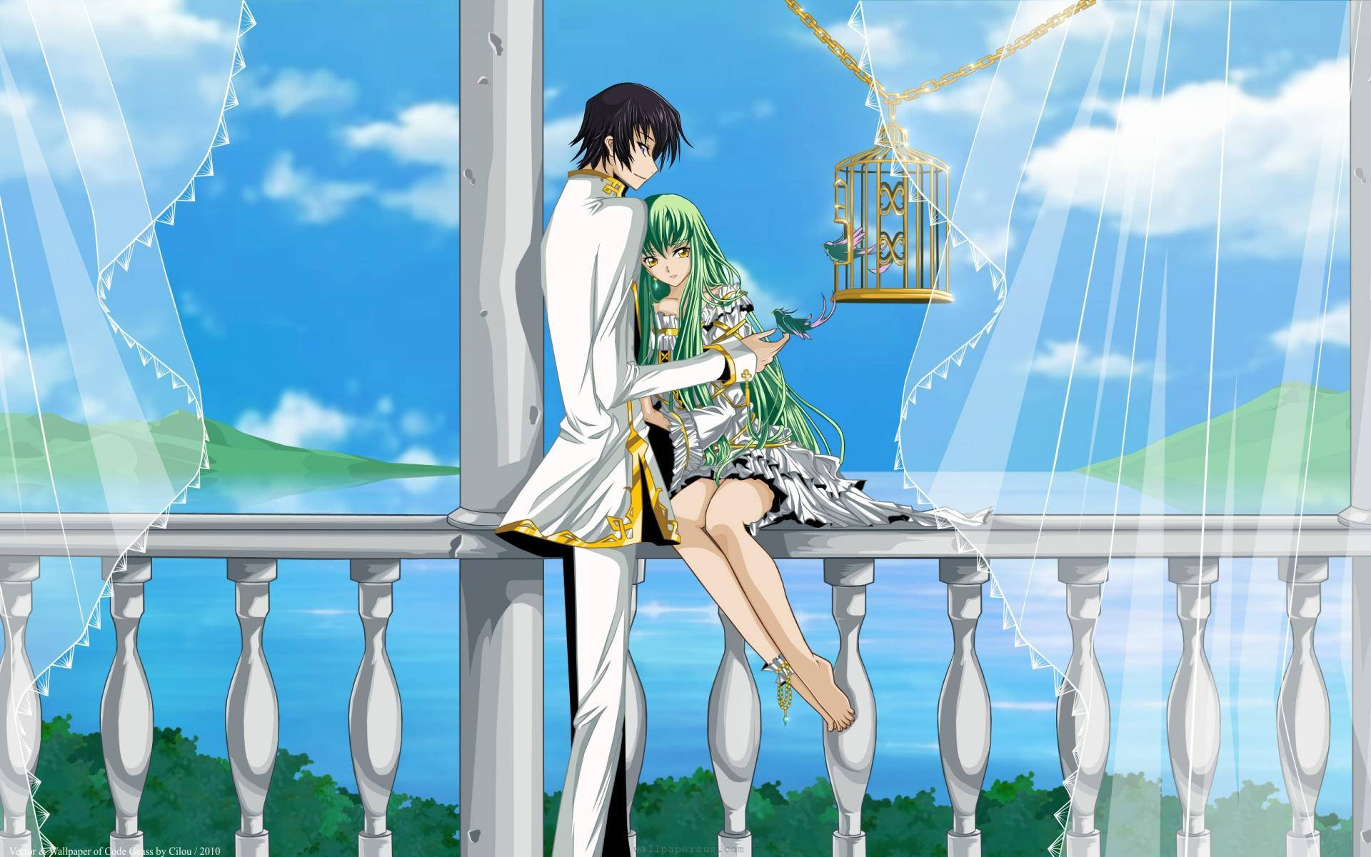 Wapenzi wa Anime Kwenye Balcony Picha ya Ukuta