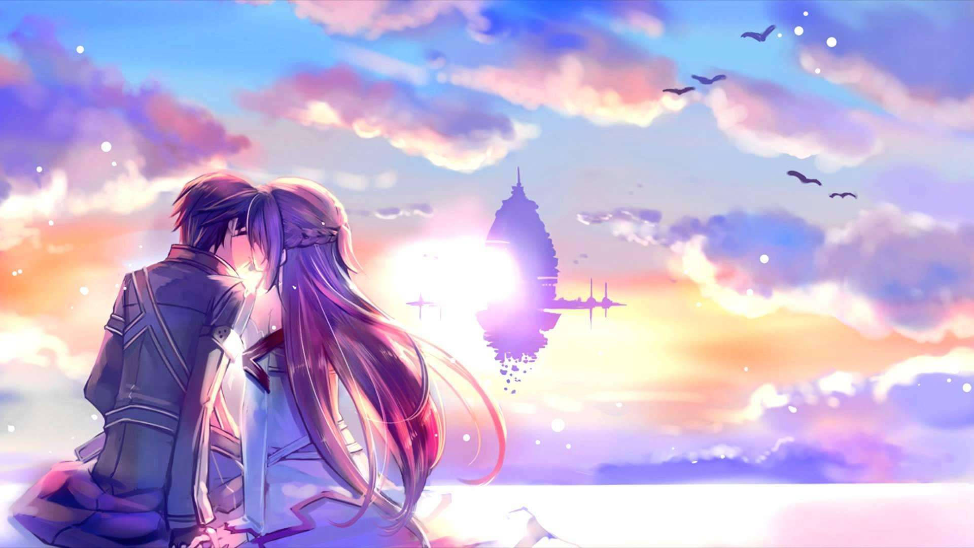 Wapenzi wa Anime WakiBusu HD Picha ya Ukuta