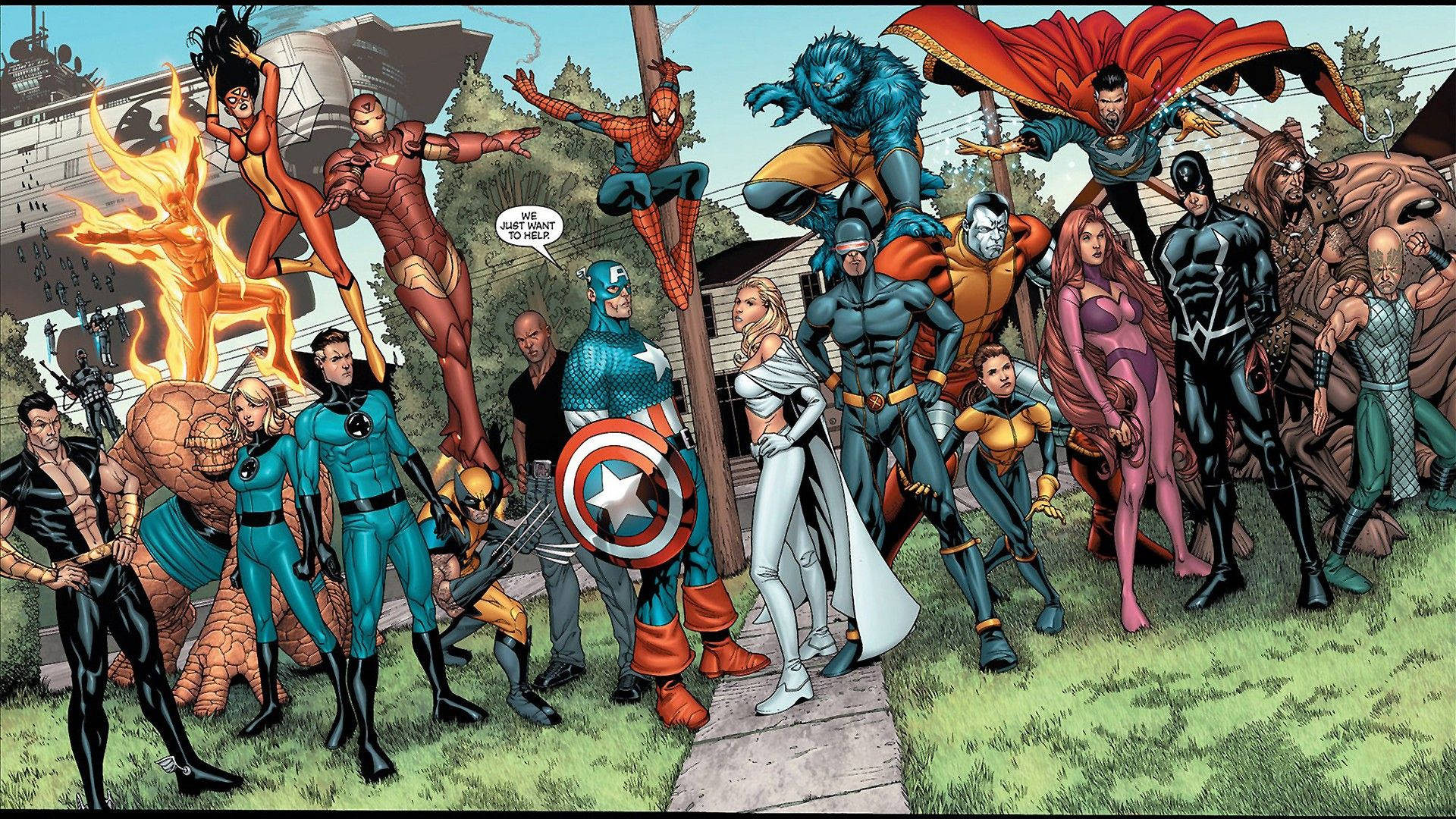 Washujaa wa Marvel Wanaungana Picha ya Ukuta