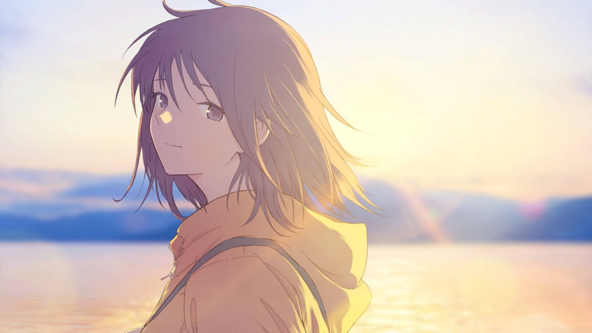 Wasichana wa Anime Jioni na Hoodie Picha ya Ukuta