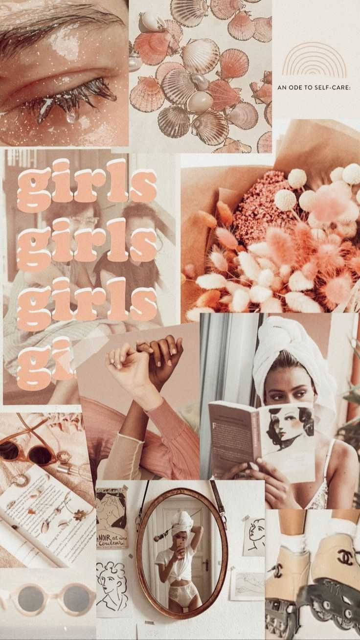 Wasichana wa Boho Aesthetic Collage Picha ya Ukuta