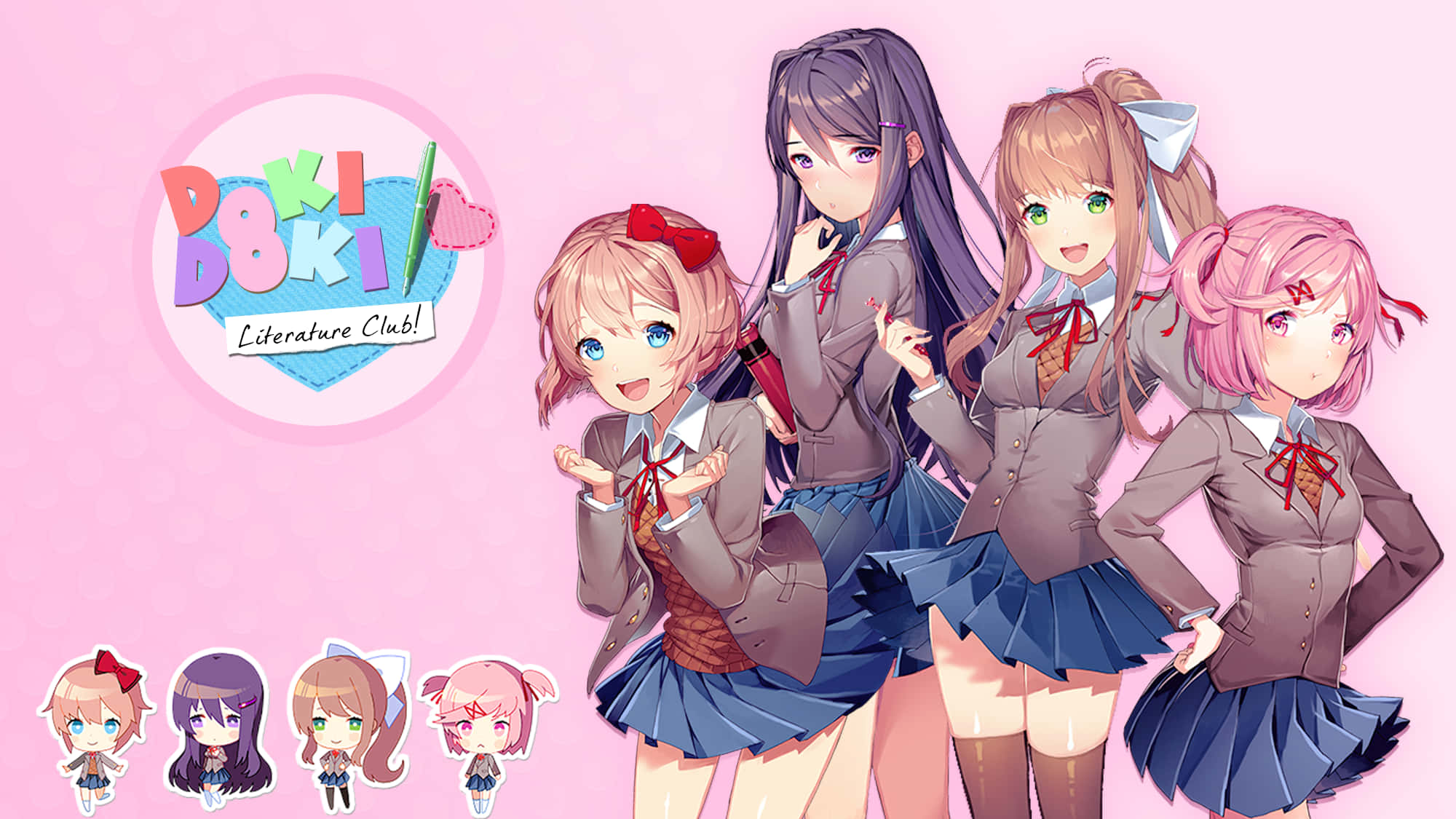 Wasichana wa Ddlc kwenye Mandhari Nyeupe na Nembo Picha ya Ukuta