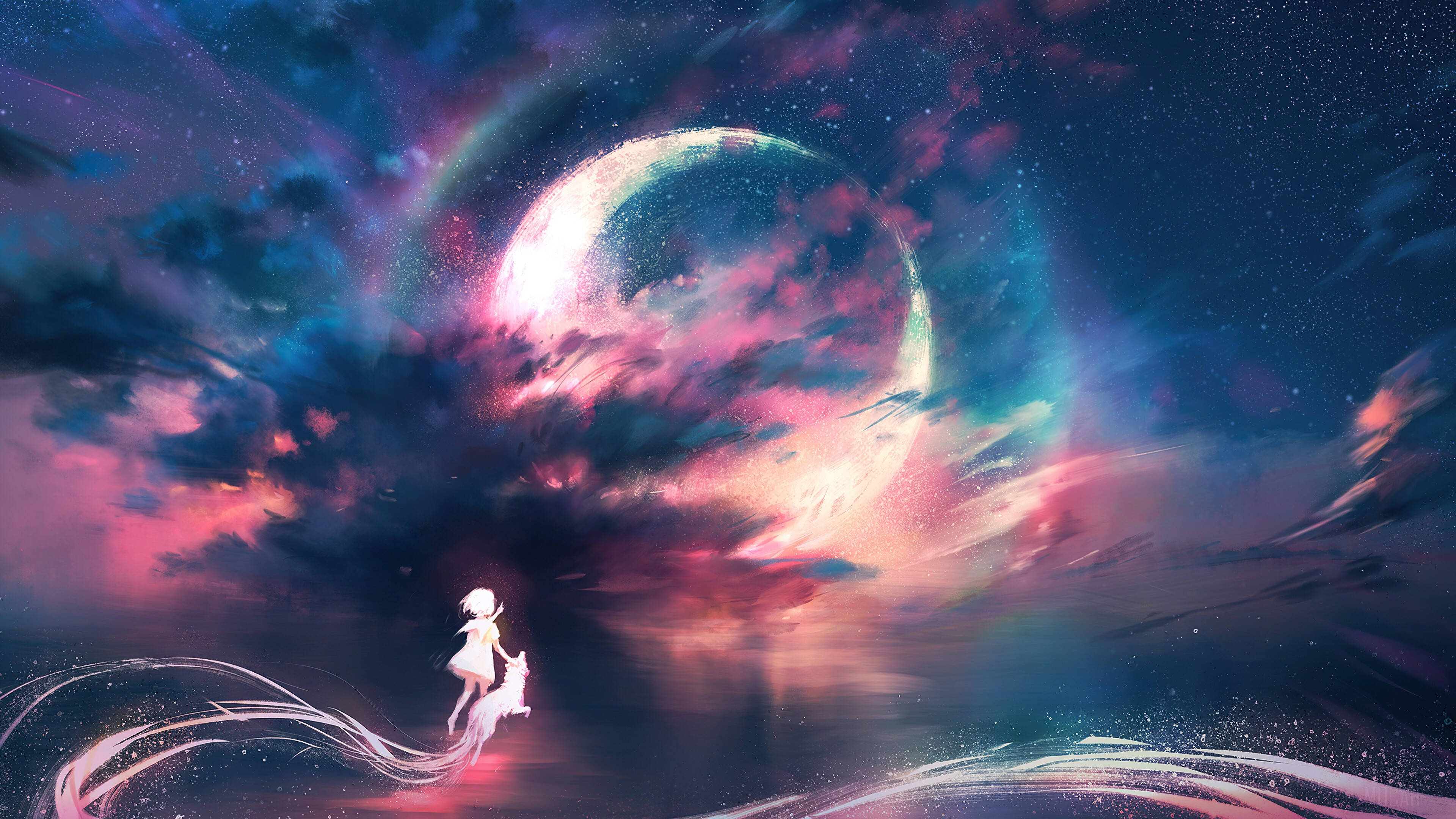 Wasichana wa Mwezi wa Galaxy na Anime Picha ya Ukuta