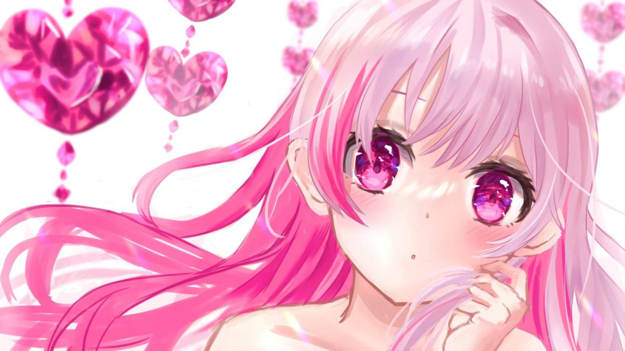 Wasichana wa Pink wa Anime Aesthetic na Mioyo Picha ya Ukuta