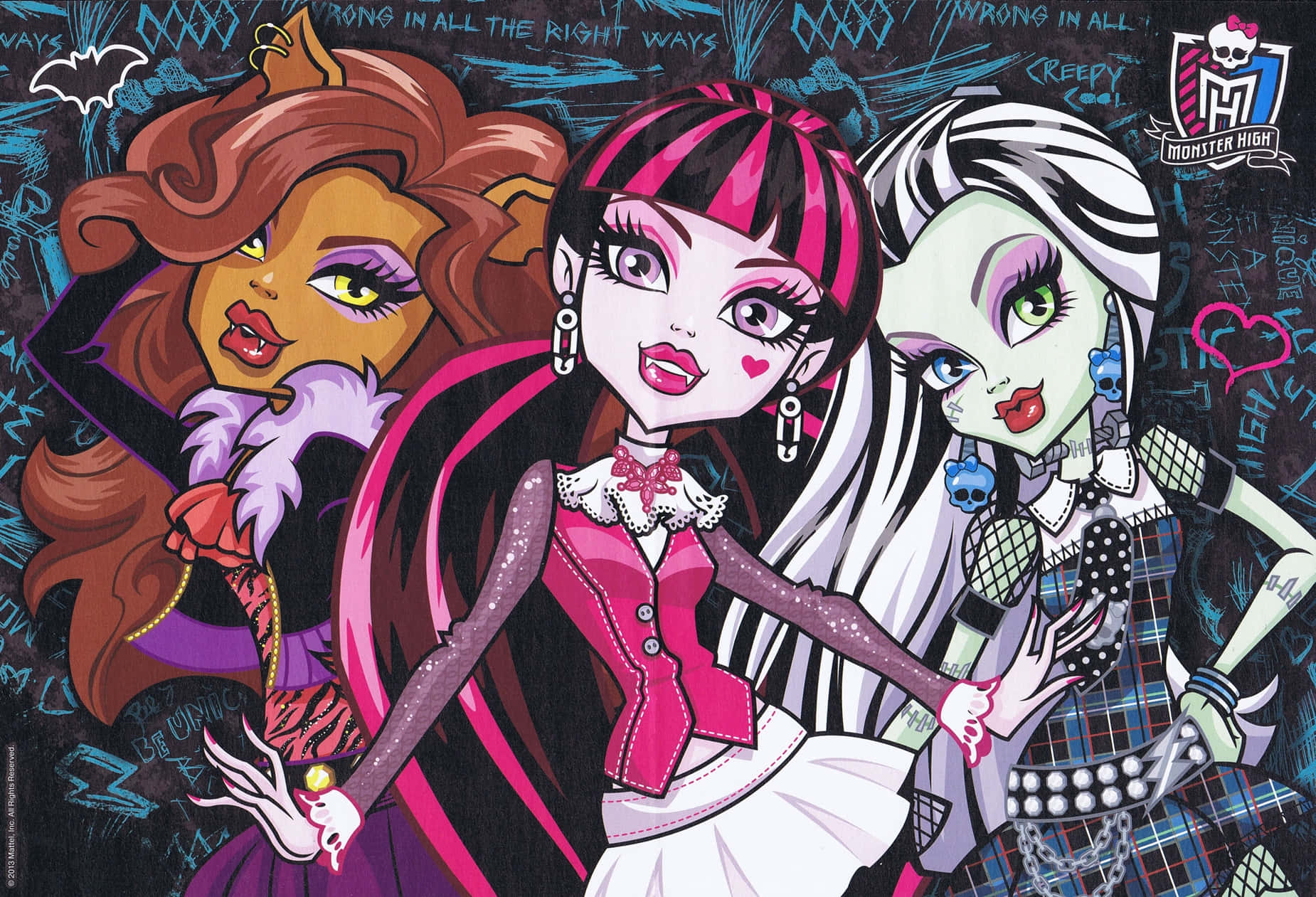 Wasichana Warembo wa Monster High kwa Mandhari ya Halloween Picha ya Ukuta