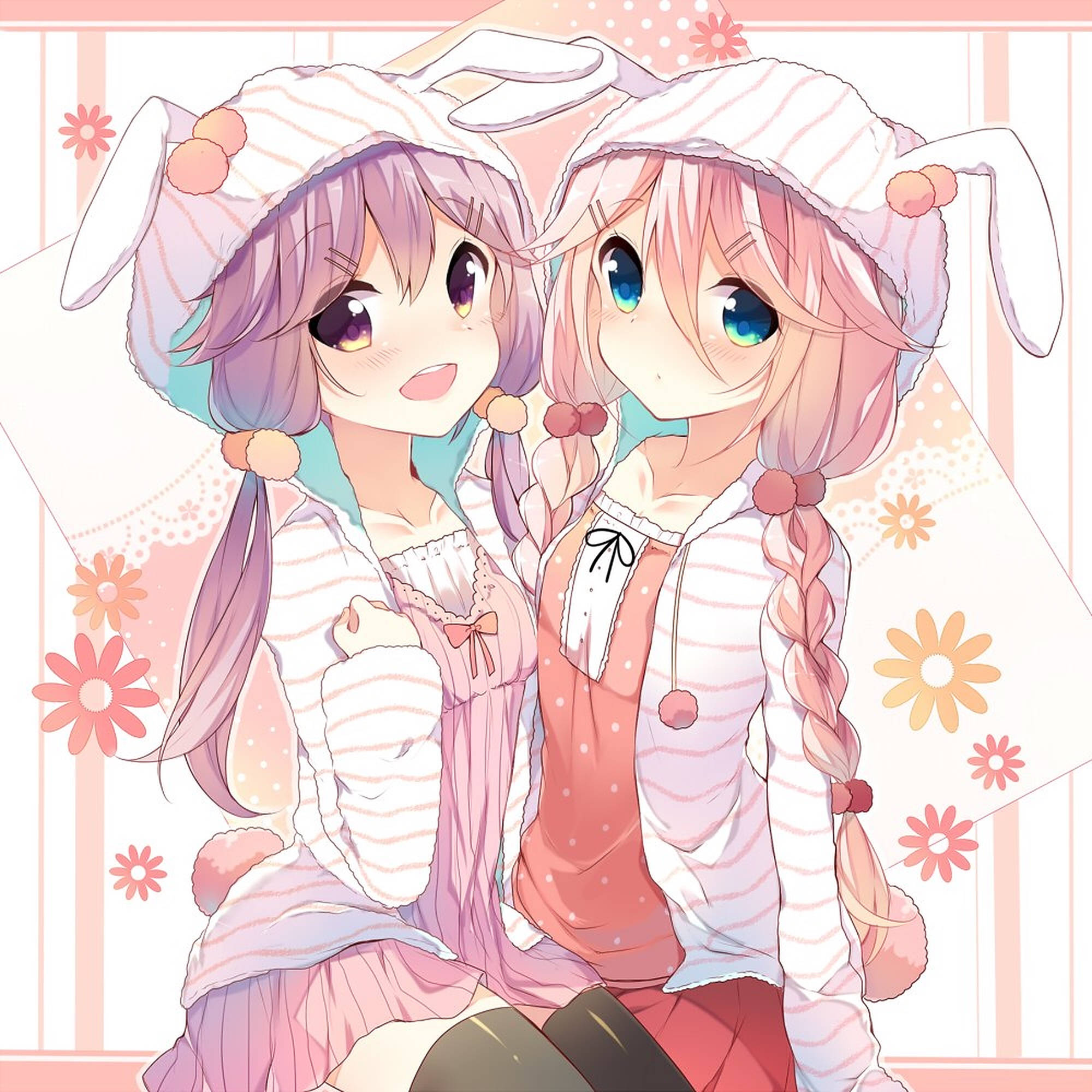 Watoto wa Anime Masikio ya Sungura Picha ya Ukuta