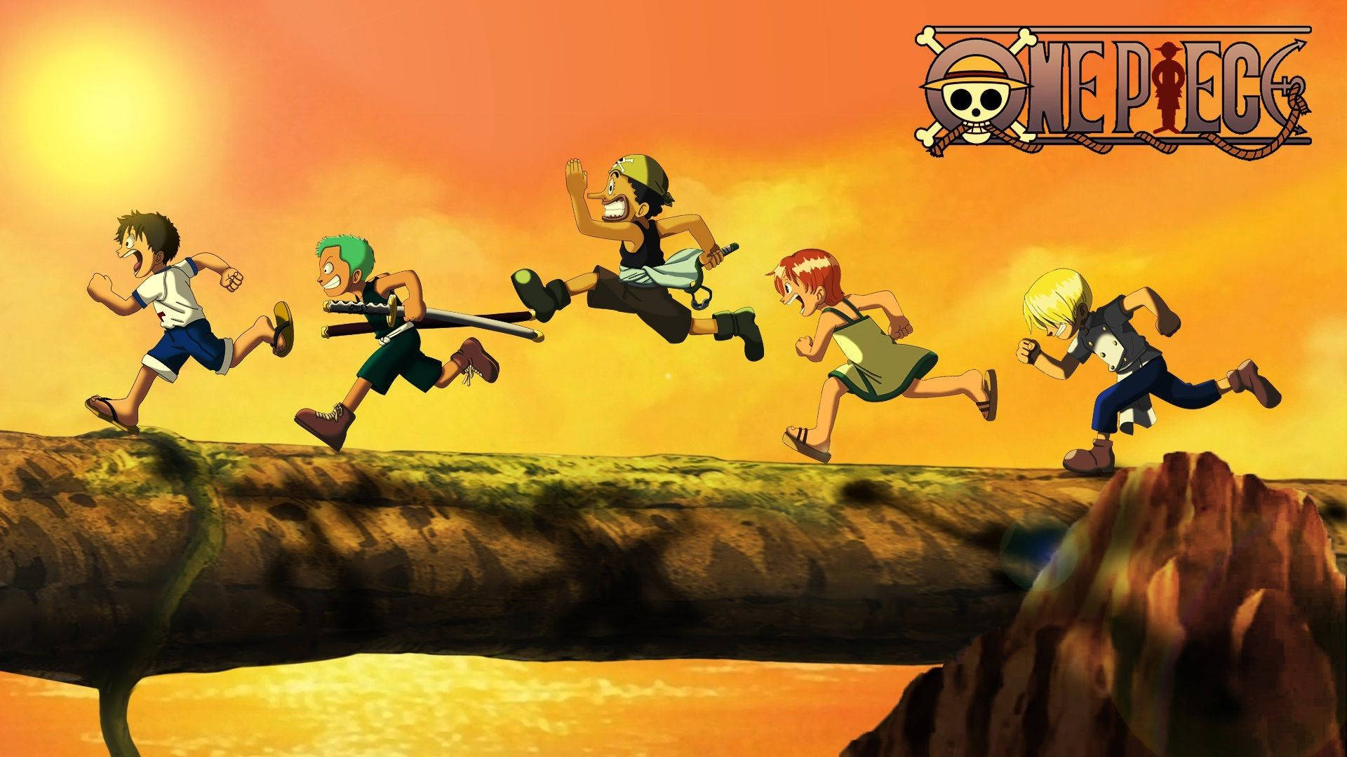 Watoto wa One Piece Wakifukuzana Picha ya Ukuta