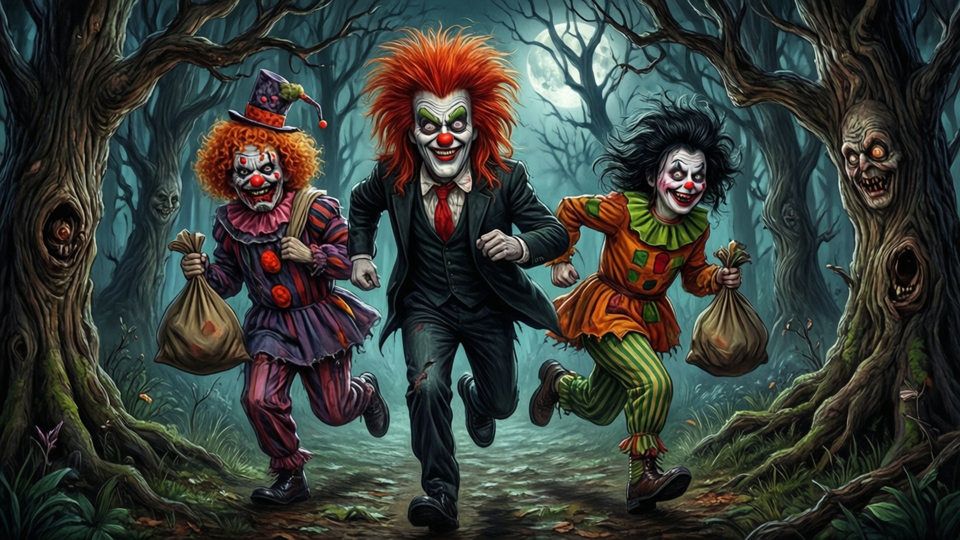 Watoto wa Trick-or-Treat Msituni Picha ya Ukuta