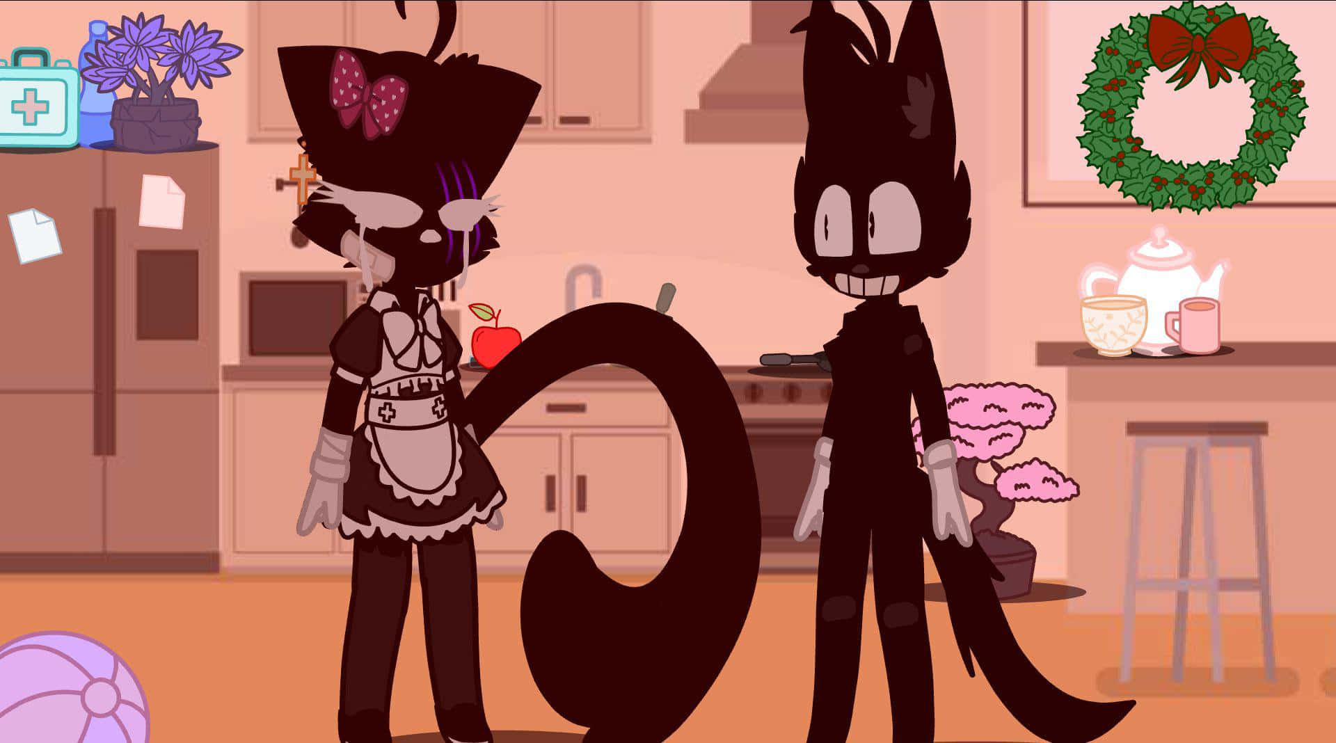 watu wawili wa katuni wakistandia kwenye kichocho Picha ya Ukuta