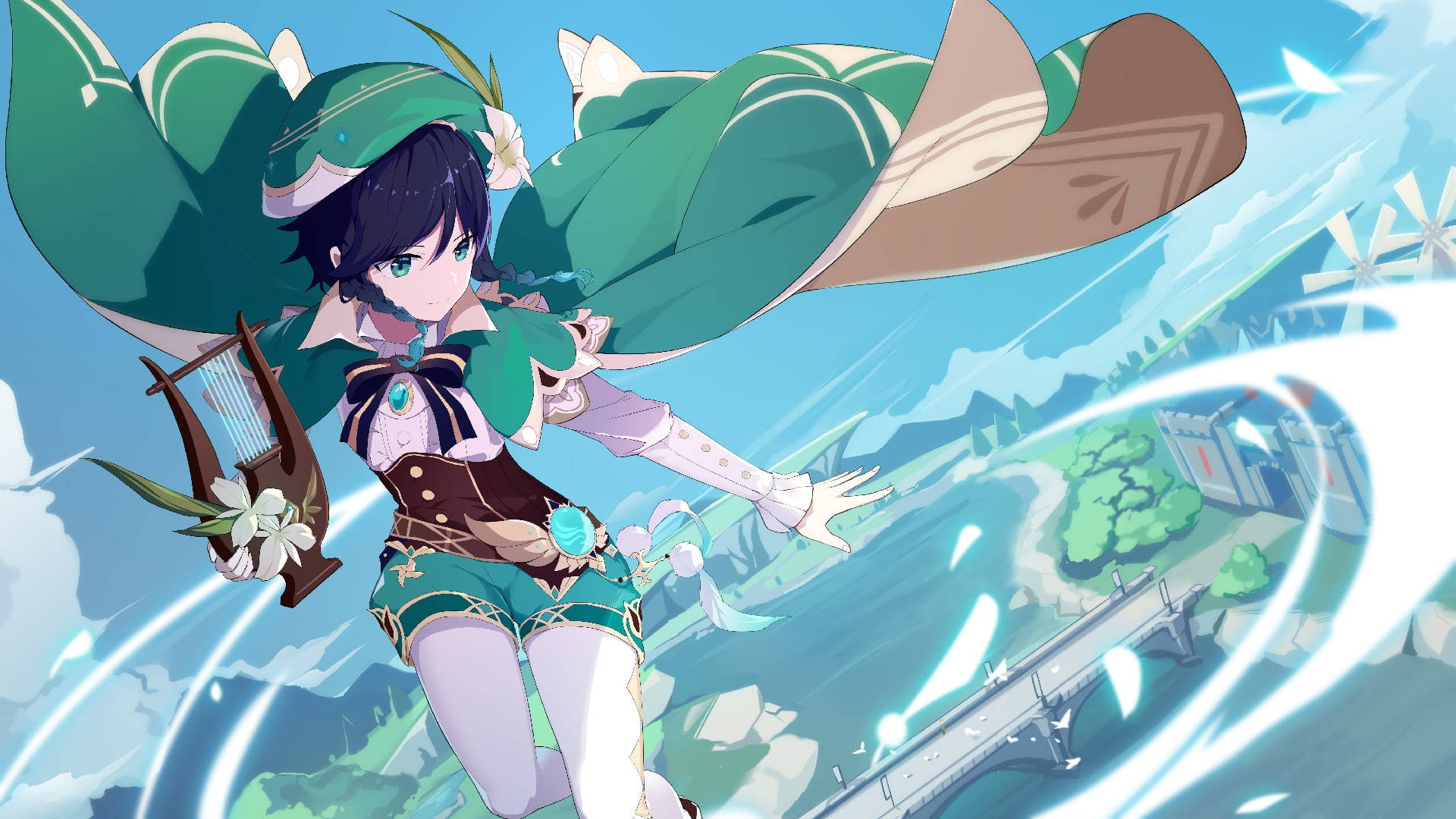 Wavulana wa Anime Venti Mzuri Genshin Impact Picha ya Ukuta
