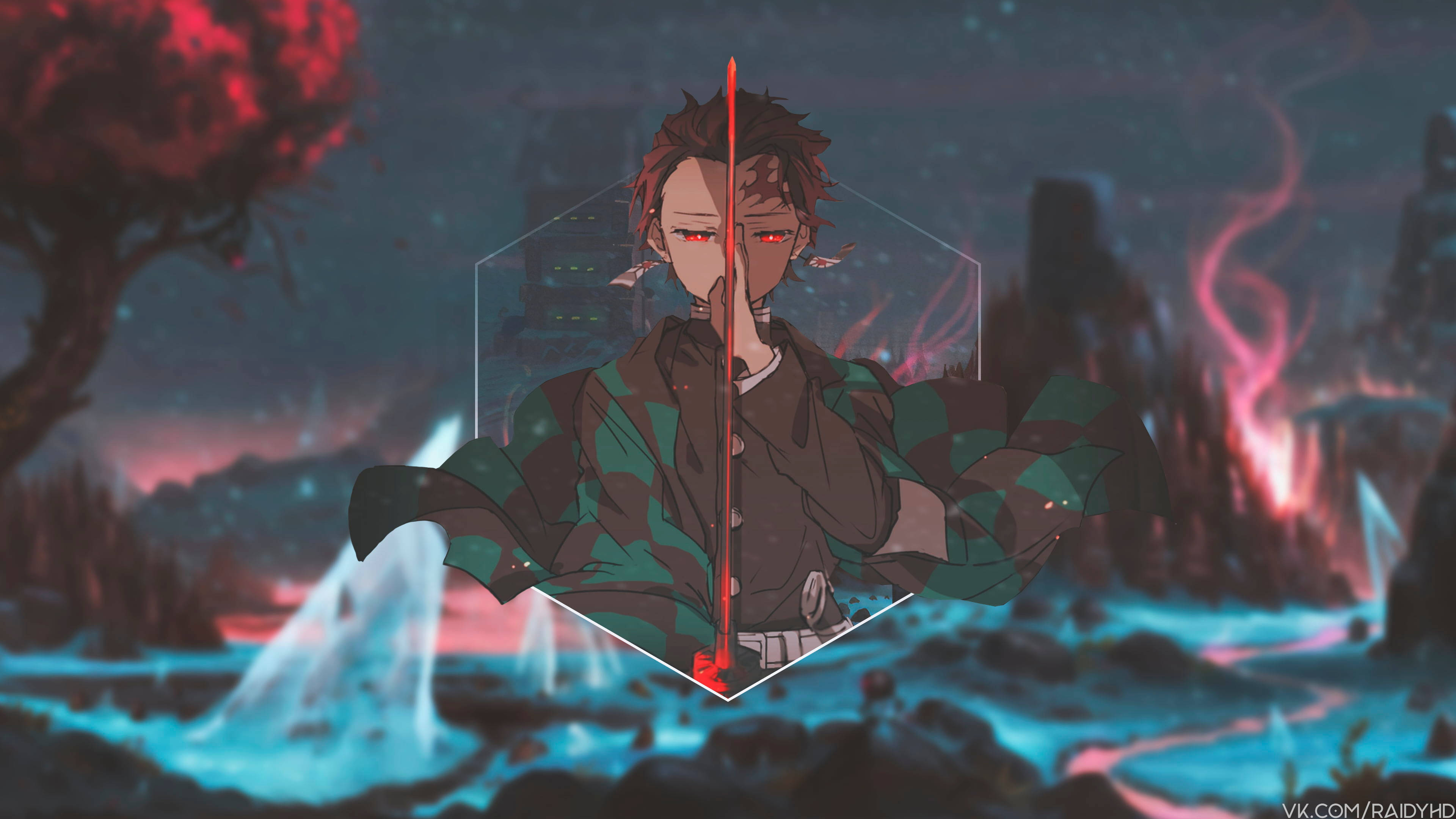 Wavulana wa Anime Wazuri Tanjiro Mwuaji wa Mashetani Picha ya Ukuta