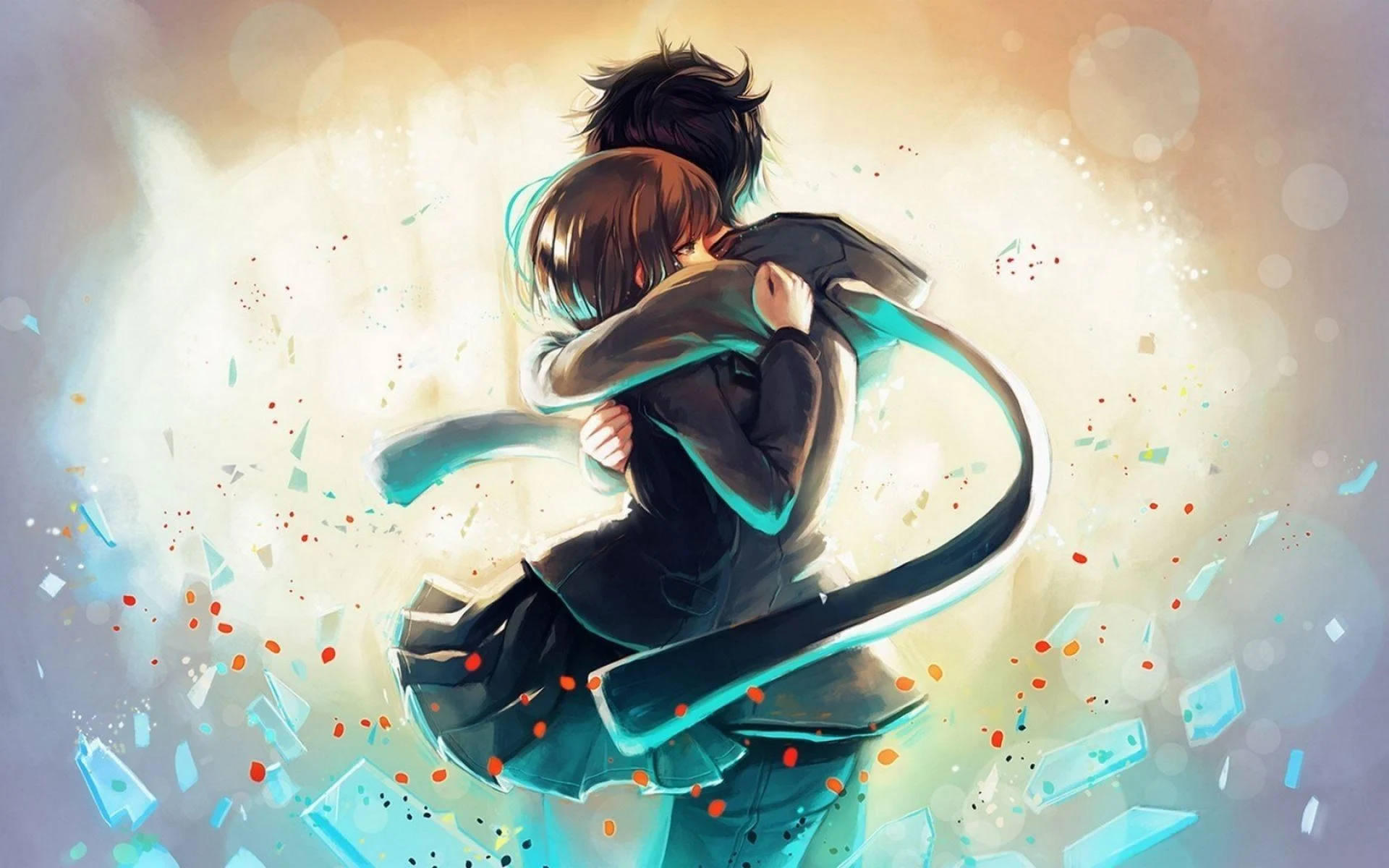 Wawili Wakumbatana Katika Anime ya Bluu Picha ya Ukuta