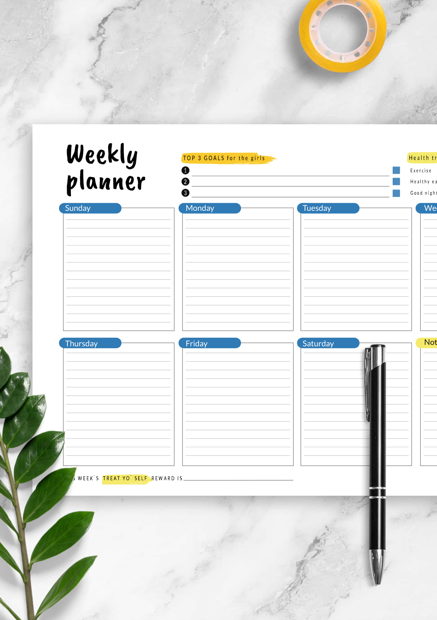 weekly planner template - free printable Picha ya Ukuta