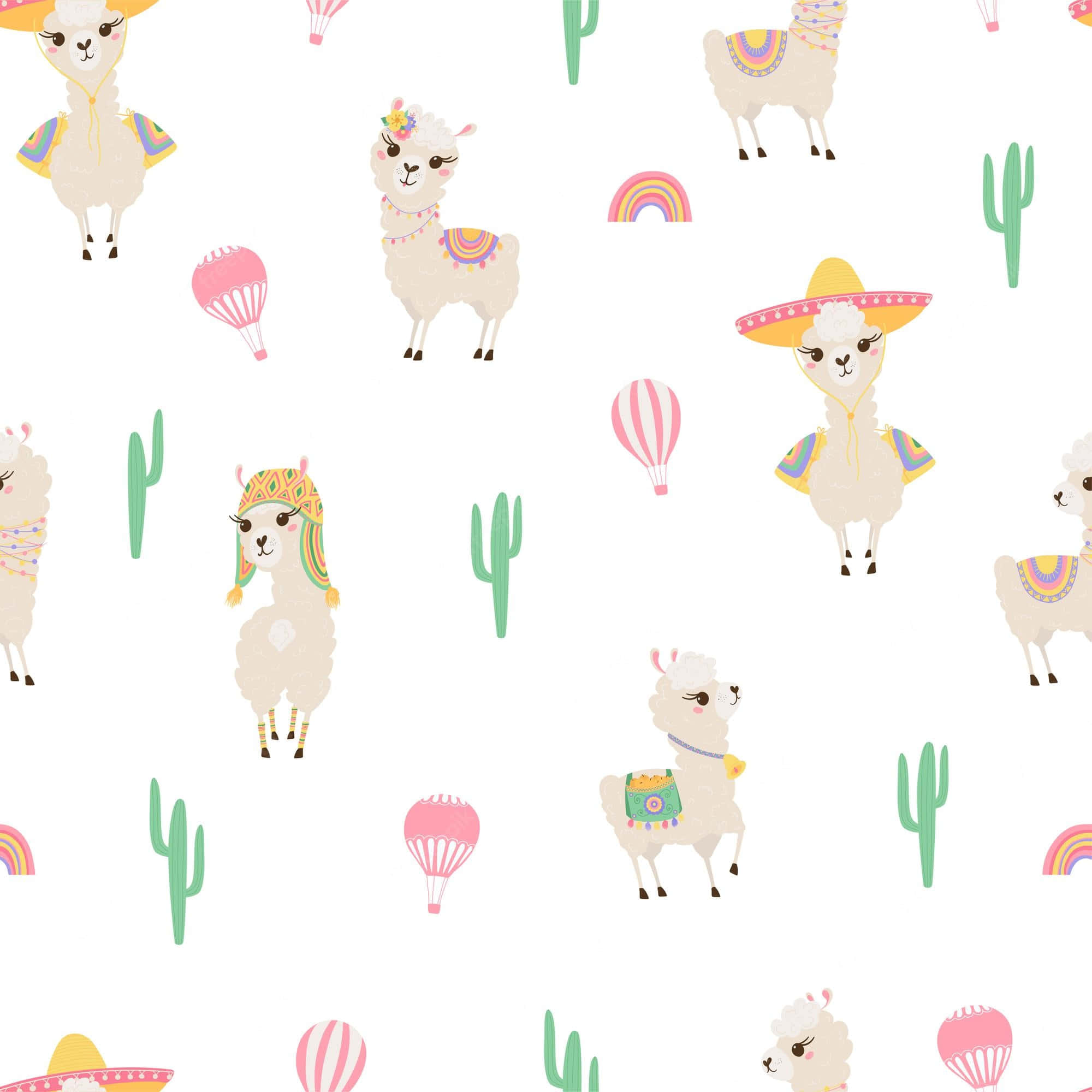Whimsical Llamas Pattern Picha ya Ukuta