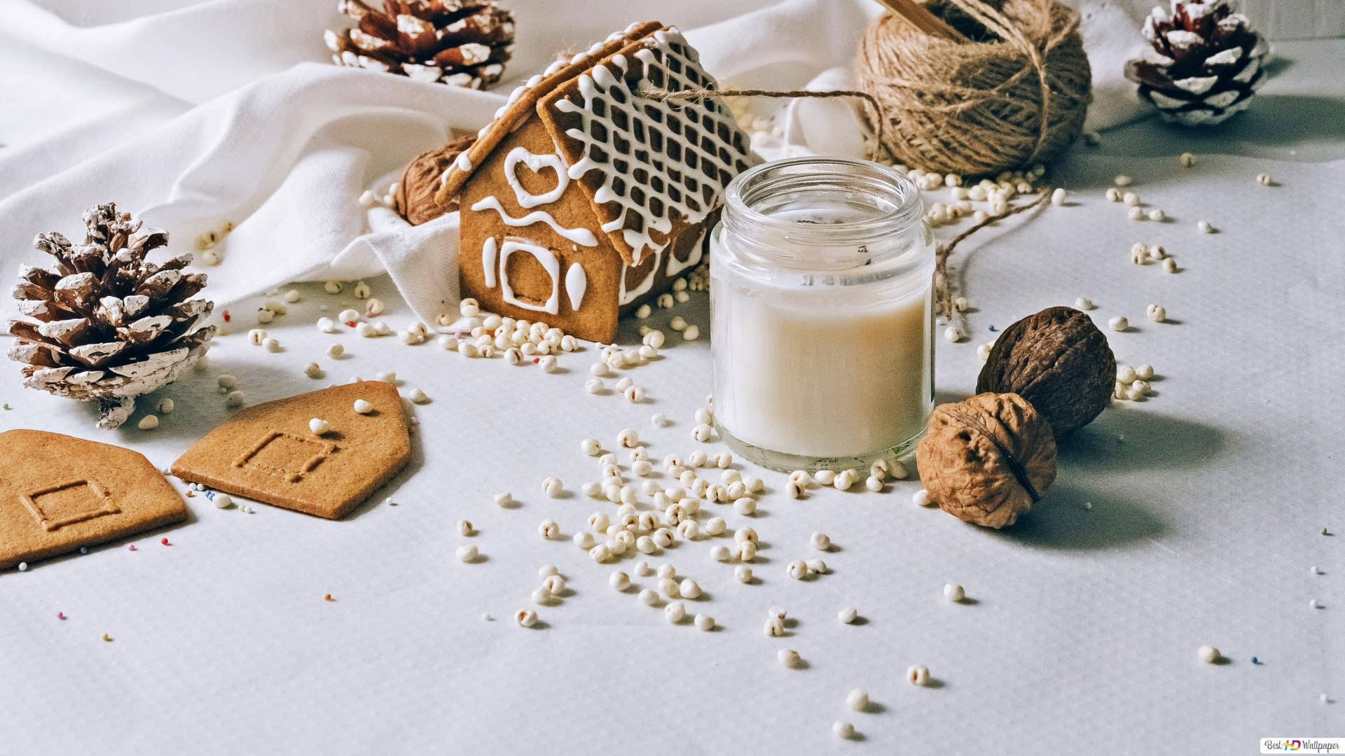 White Christmas Gingerbread House Picha ya Ukuta