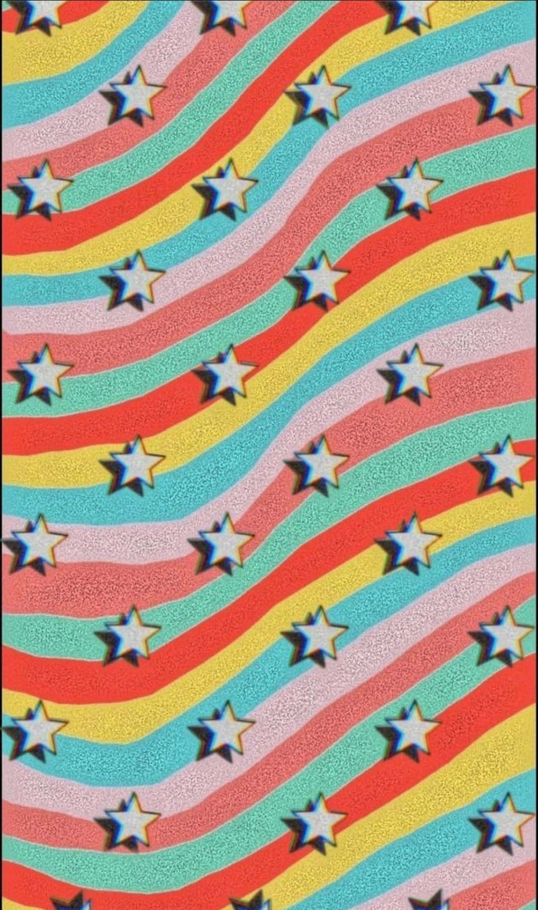 White Stars With Aesthetic Rainbow Mobile Picha ya Ukuta