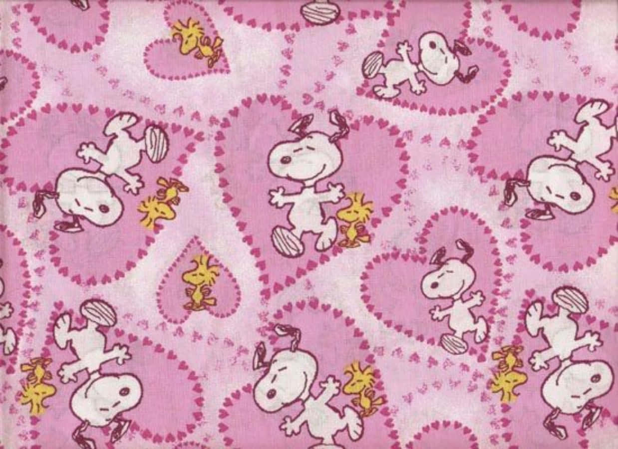 Woodstock na Snoopy Valentine Mioyo ya Waridi Picha ya Ukuta