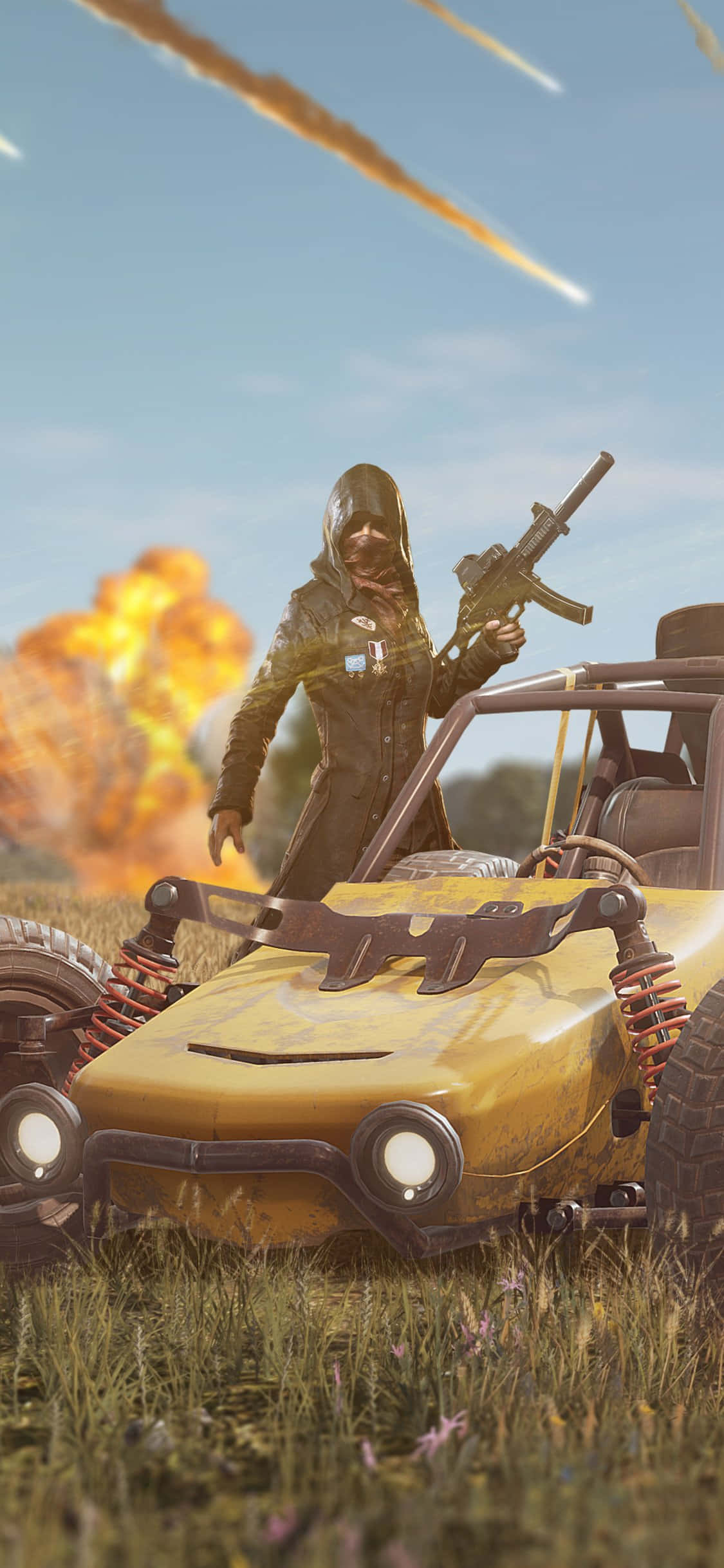 Yellow Race Car PUBG iPhone Picha ya Ukuta