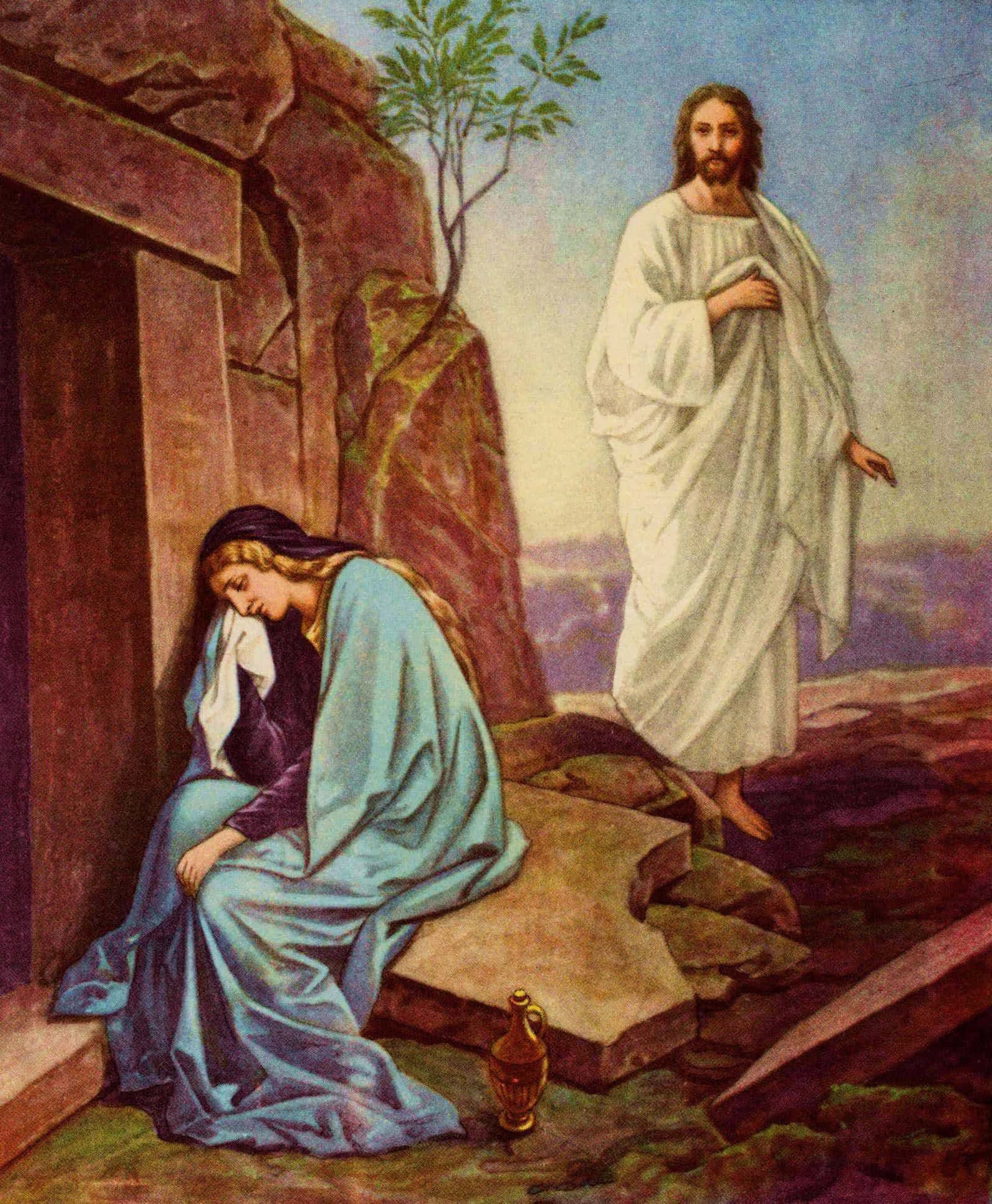 Yesu na mwanamke katika makaburi Picha ya Ukuta
