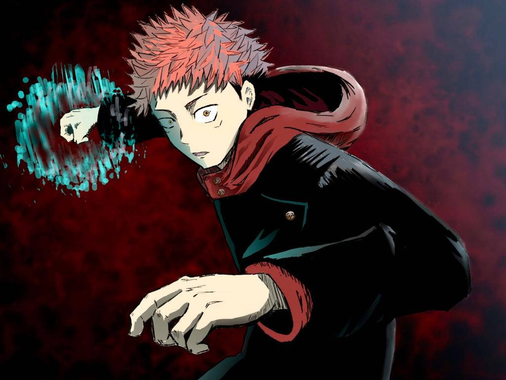 Yuji Itadori akitoa Black Flash yake katika Jujutsu Kaisen Picha ya Ukuta