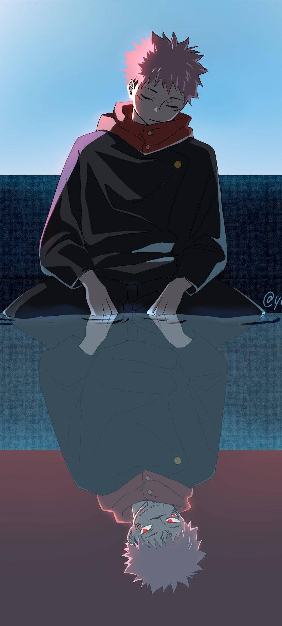 Yuji Itadori Reflection Jujutsu Kaisen iPhone Picha ya Ukuta