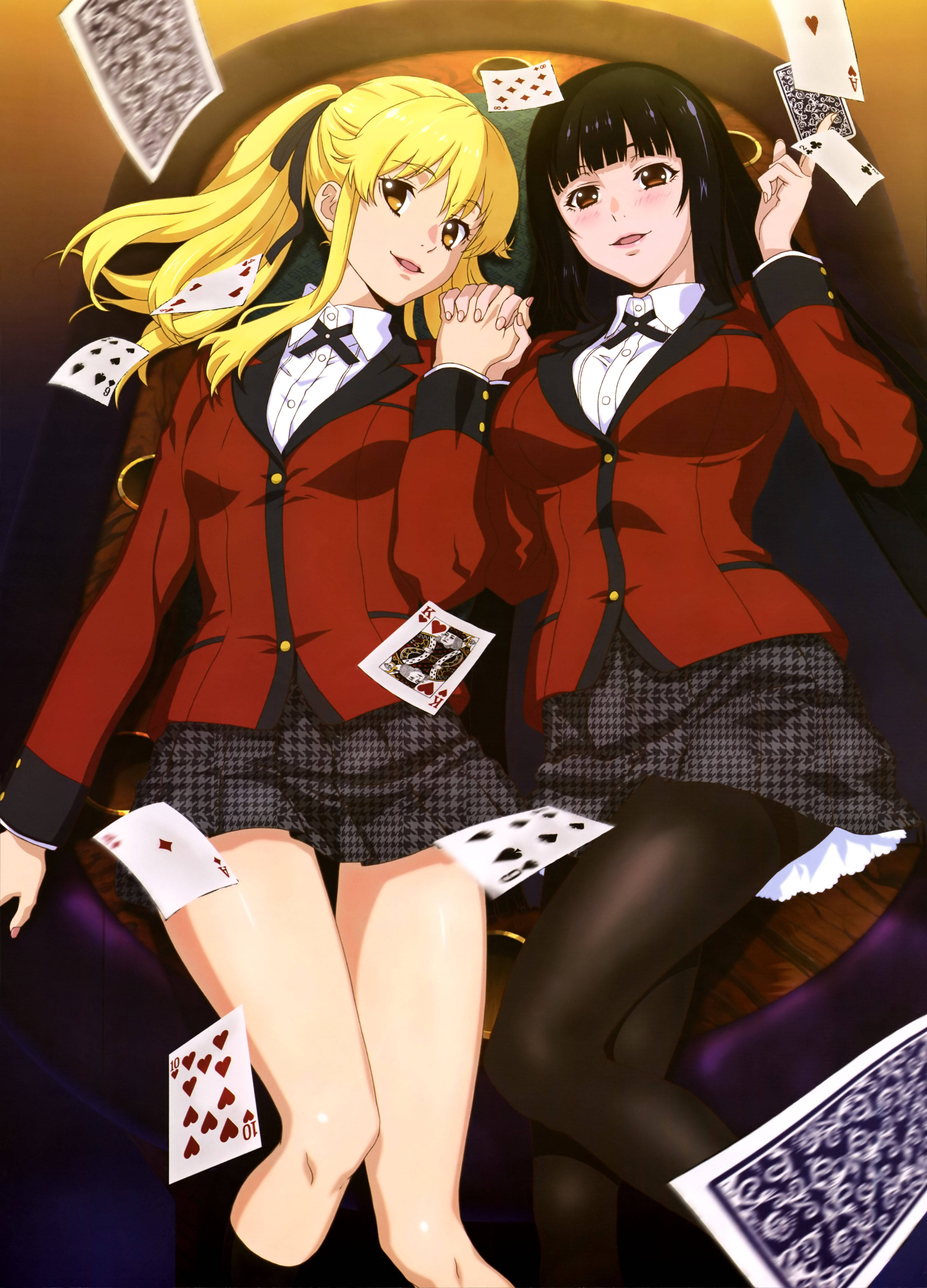 Yumeko Jabami na Mary Saotome, wachezaji wawili muhimu katika Kakegurui Picha ya Ukuta
