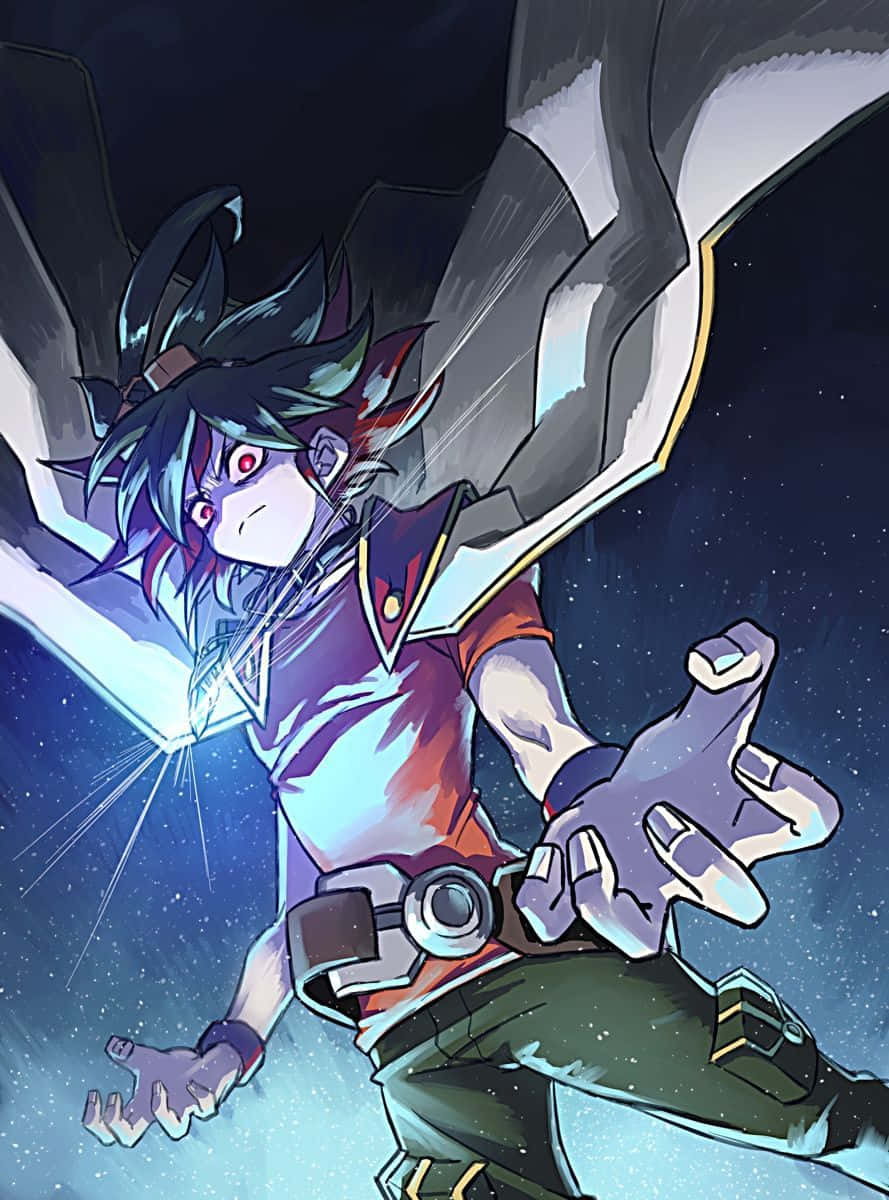 Yuya Sakaki akizwa kwa nguvu katika vazi lake la Duel Monsters Picha ya Ukuta